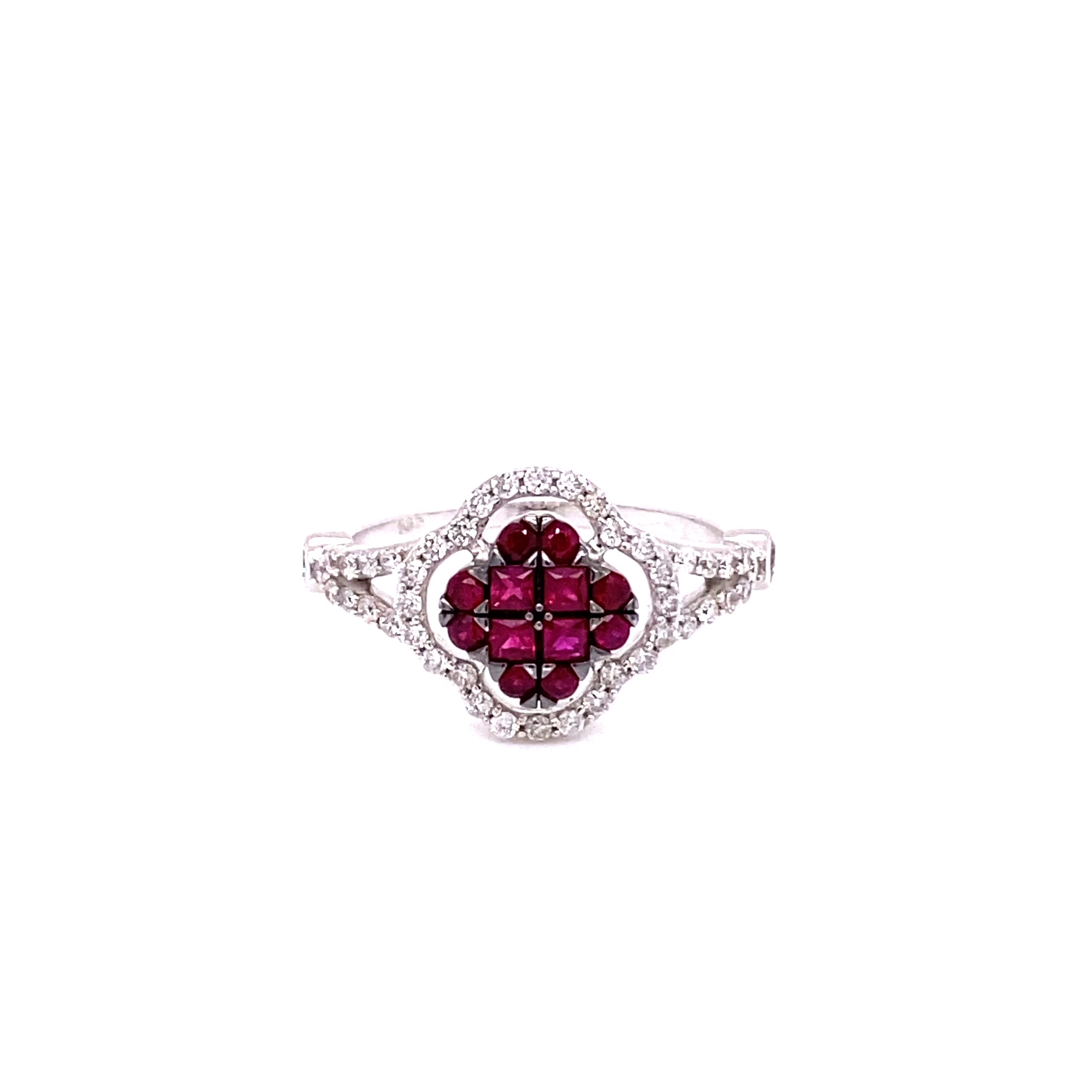 14KW Rubies With A Halo and Accent Diamonds Fashion Ring