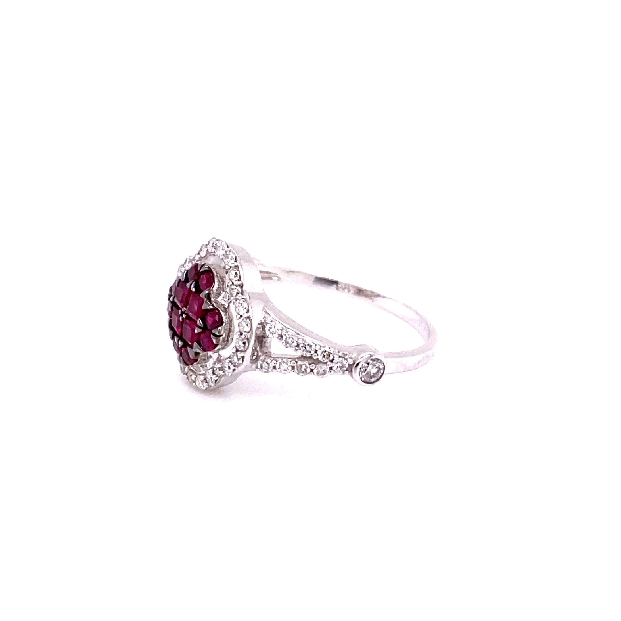14KW Rubies With A Halo and Accent Diamonds Fashion Ring