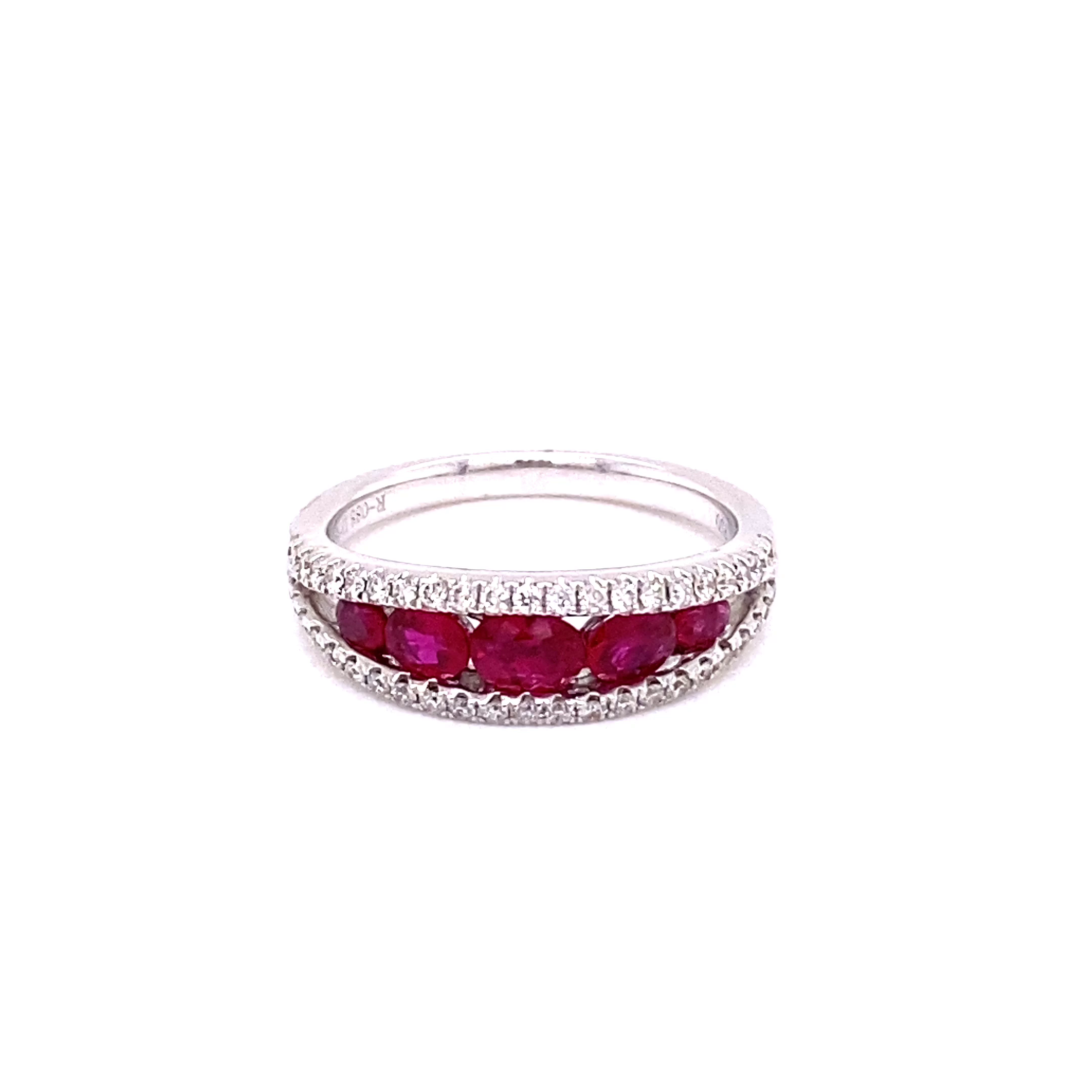 18KW Round Ruby & Diamond Fashion Ring