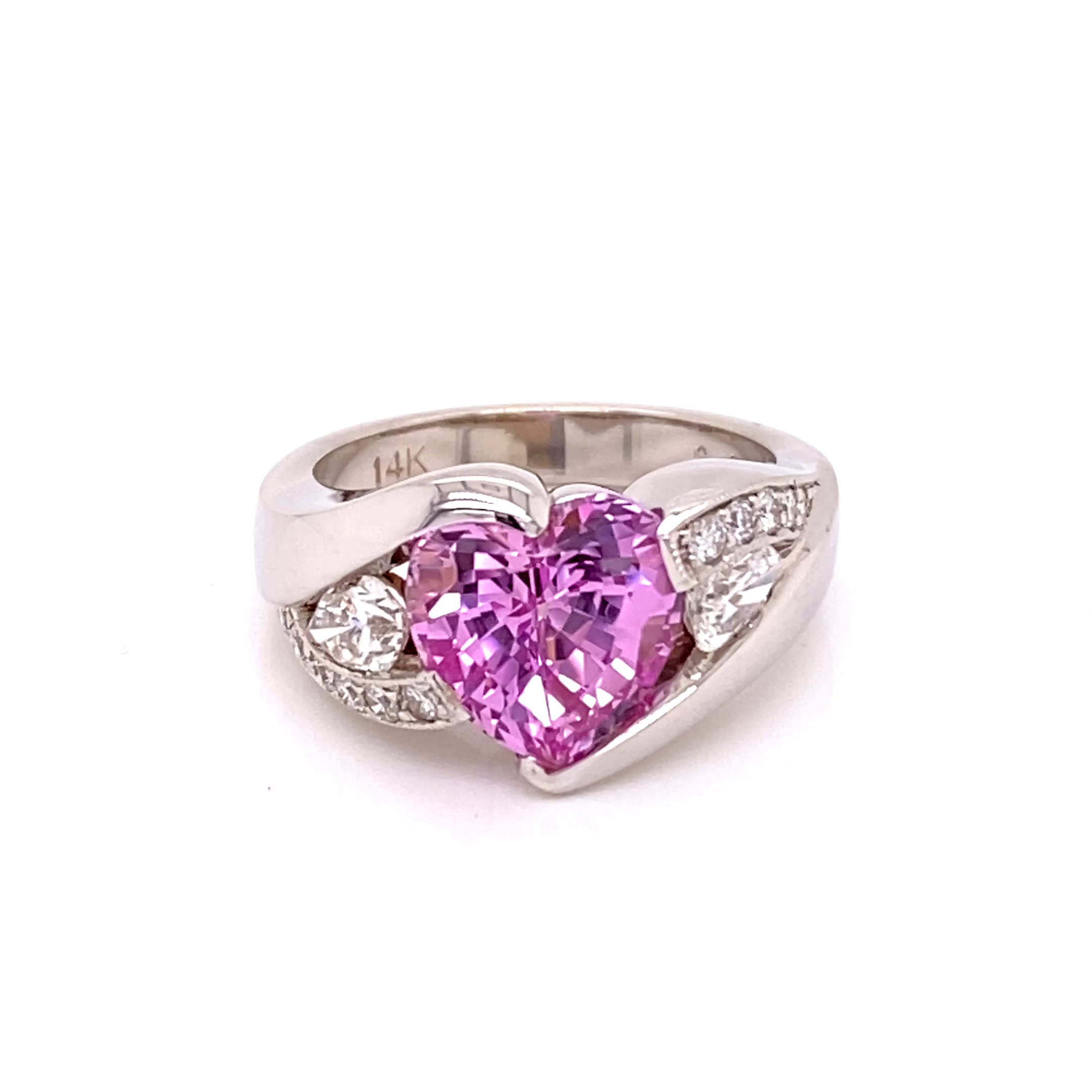 14KW Custom With Heart Sapphire and Accent Diamonds Fashion Ring