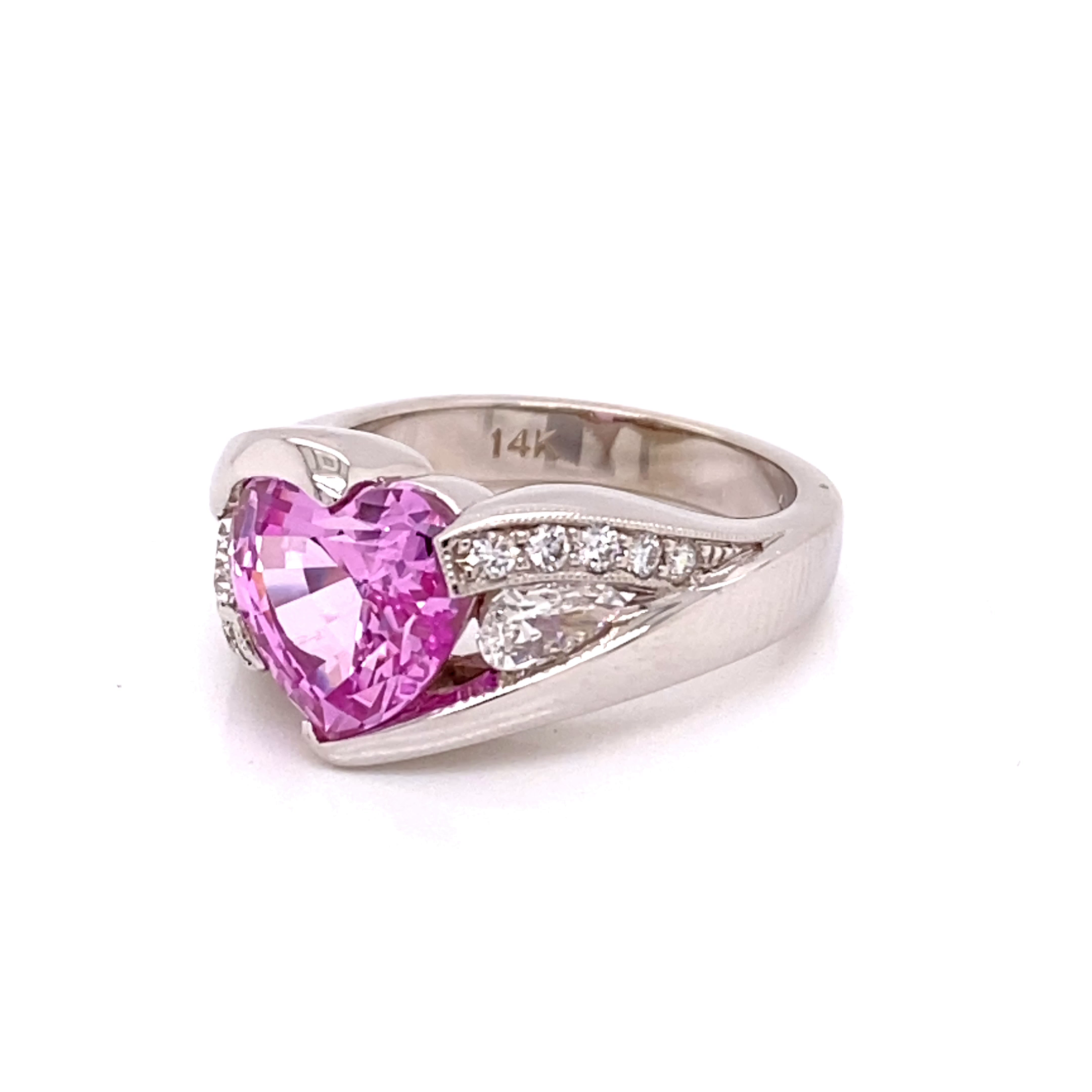 14KW Custom With Heart Sapphire and Accent Diamonds Fashion Ring