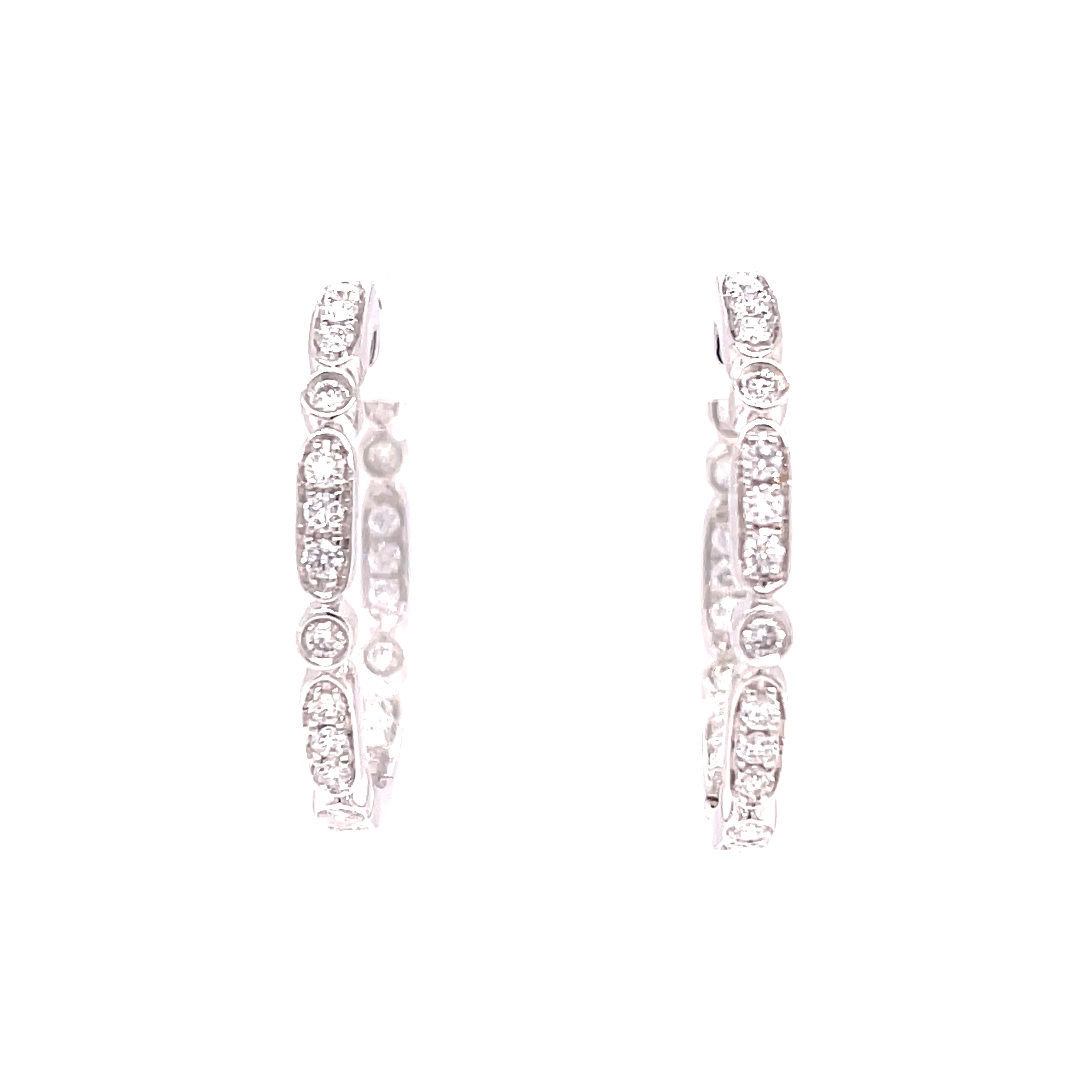 14KW Hoop Earrings With Diamonds On The Interior And Exterior Forward Sections