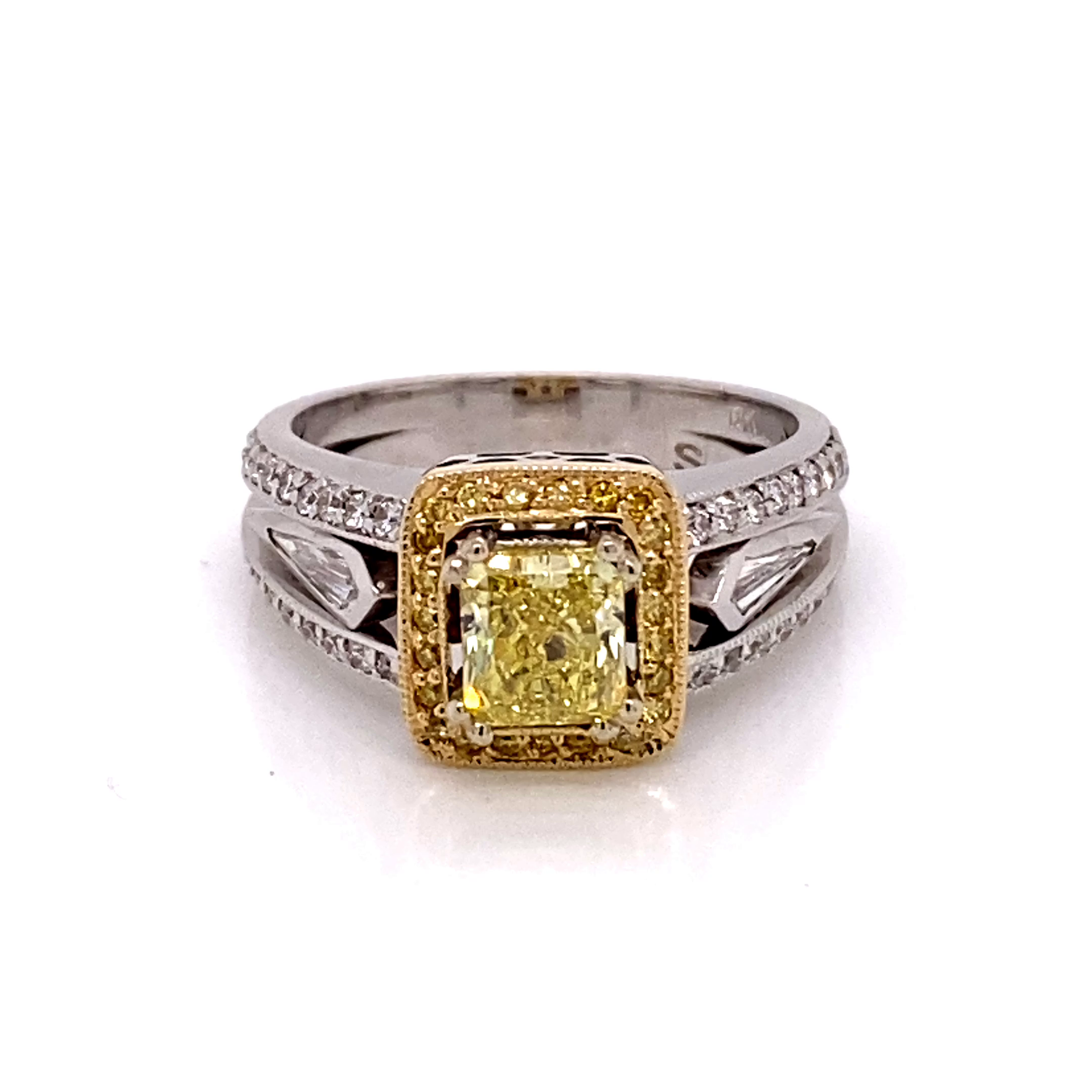18K Custom T/T Fashion Ring With Yellow Diamond and White Accent Diamonds
