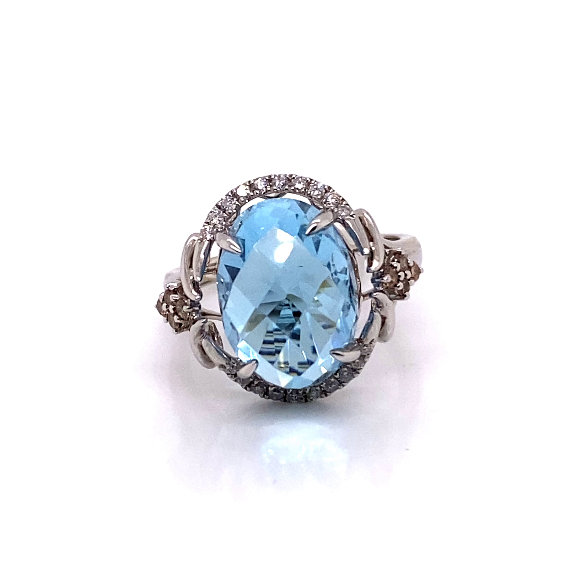 14KW Fantasy Cut Blue Topaz and Diamond Fashion Ring