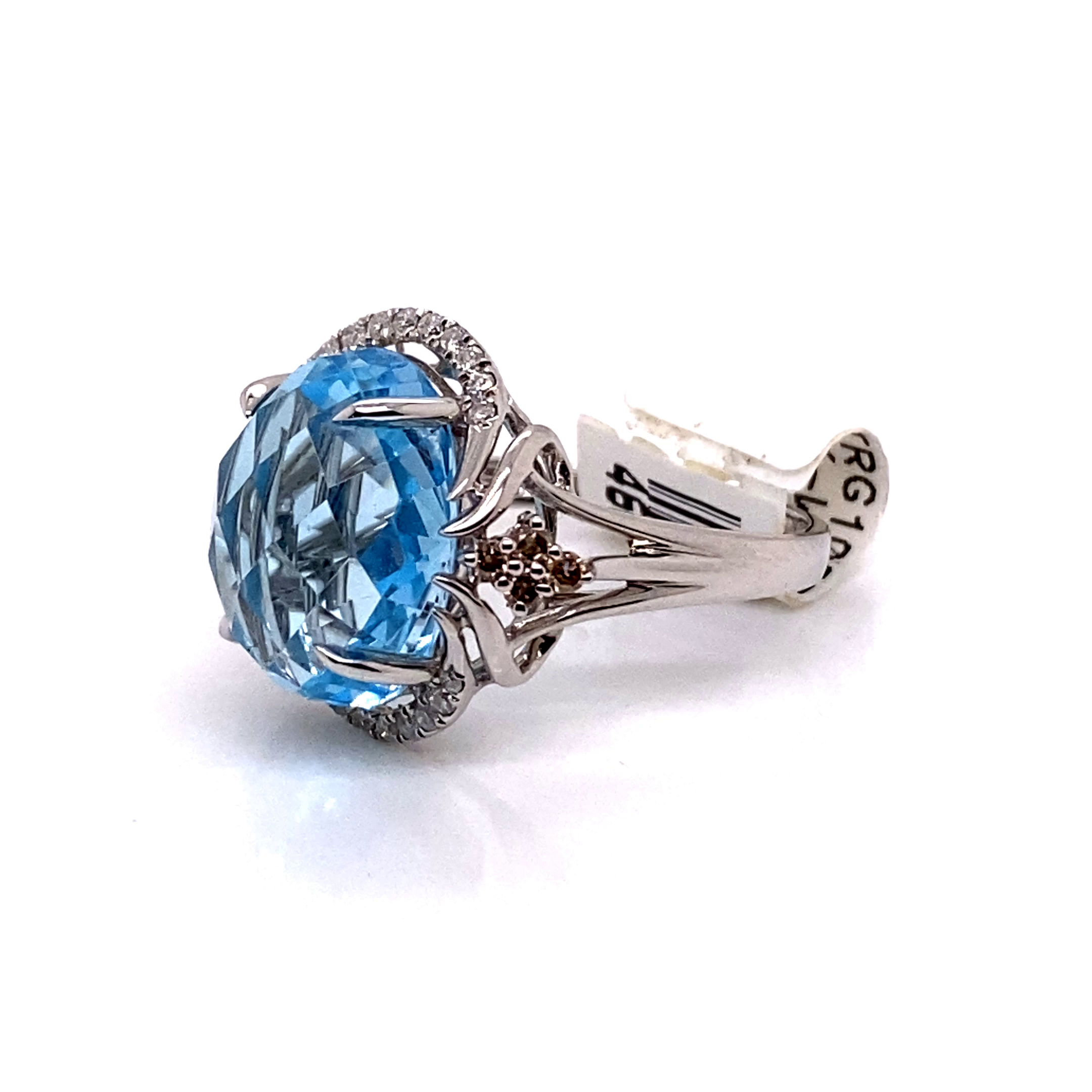 14KW Fantasy Cut Blue Topaz and Diamond Fashion Ring