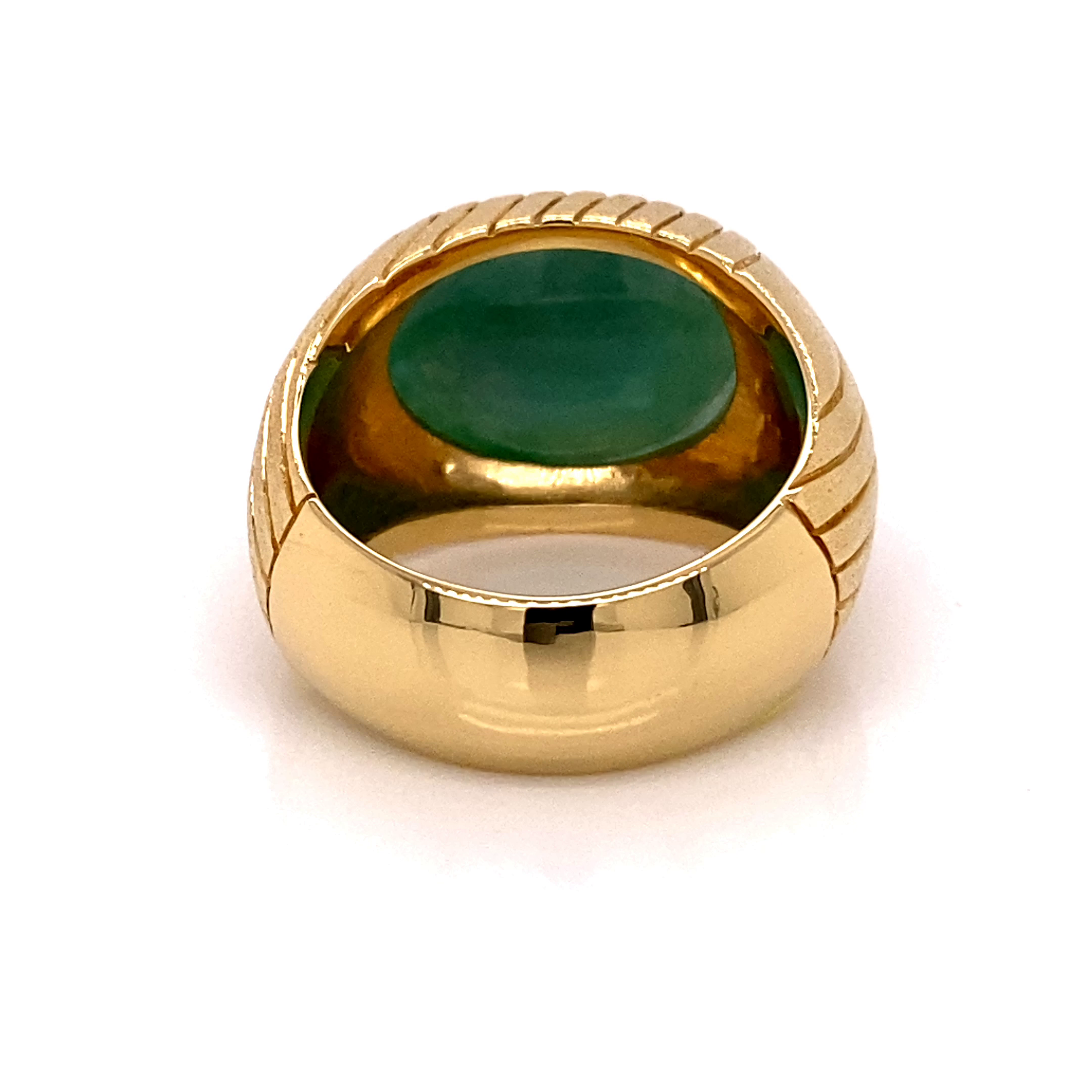18KY Custom Estate Natural Green Oval Cut Jade Hand Made Fashion Ring