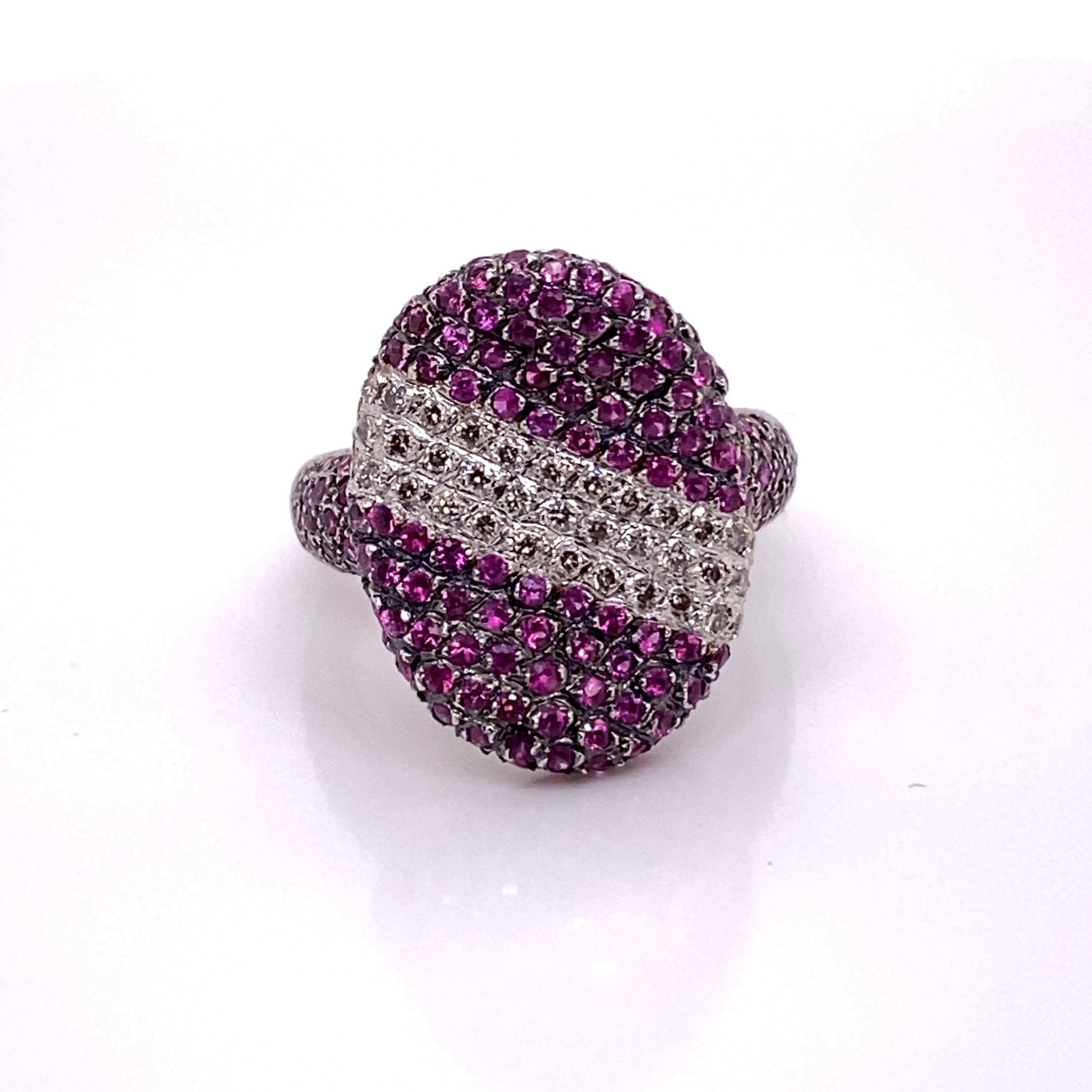 18KW Custom Red/Pink Rubies And Diamonds Fashion Ring