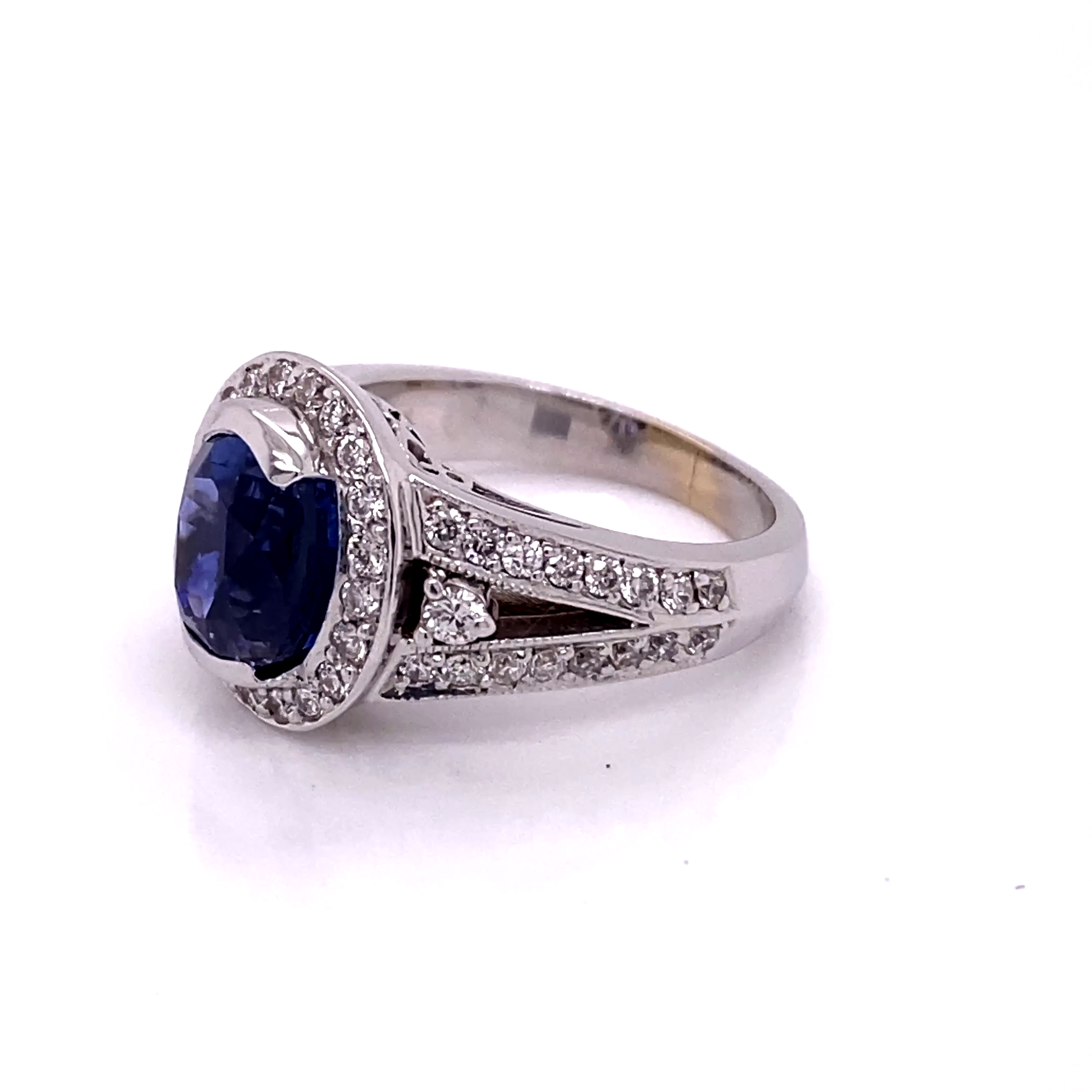 18KW Custom Natural Oval Blue Sapphire & Diamond Fashion Ring