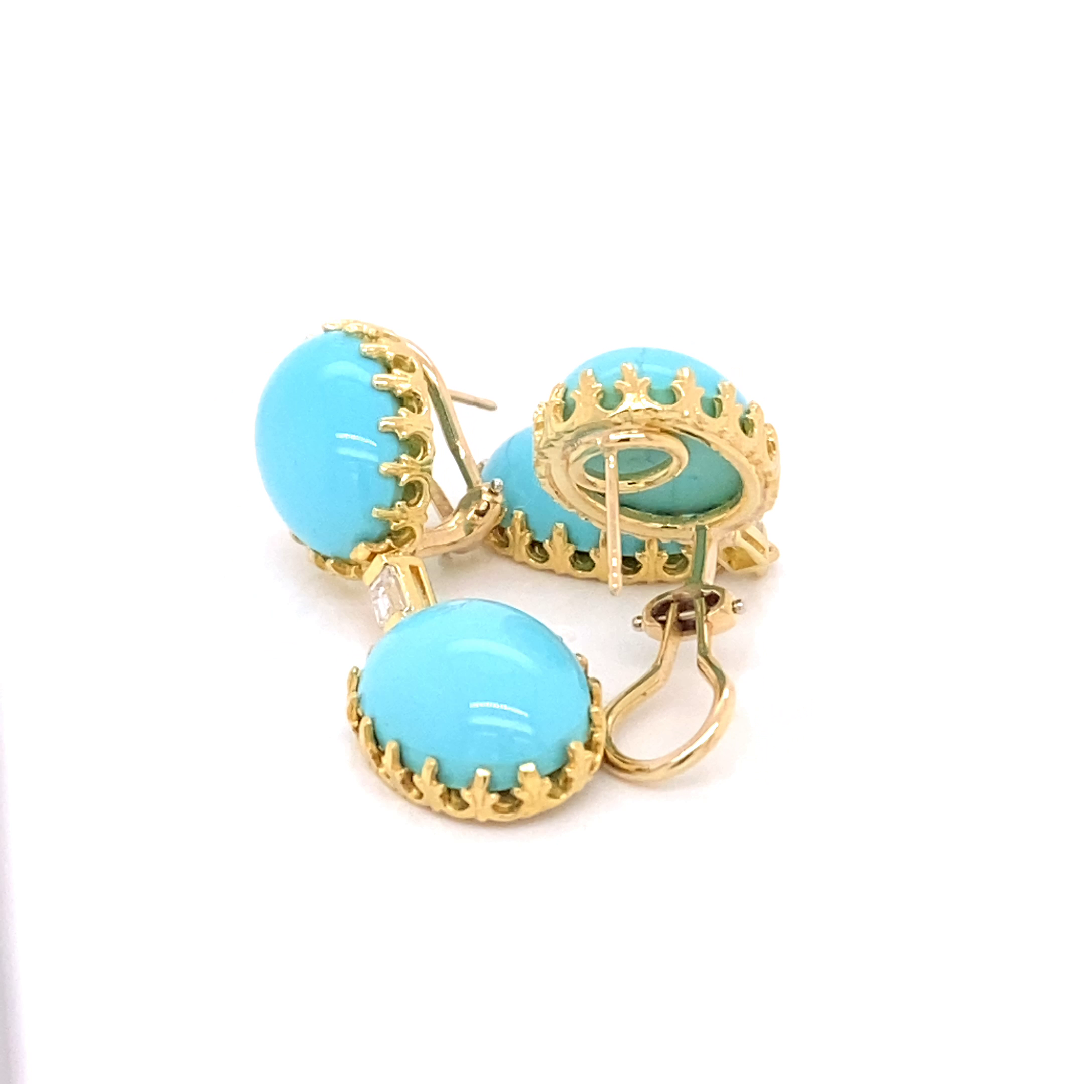 18KY Custom Estate Blue Persian Turquoise And Diamond Fashion Earrings