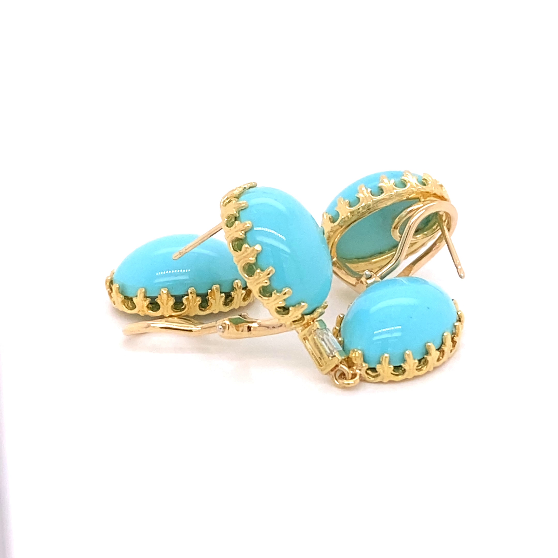18KY Custom Estate Blue Persian Turquoise And Diamond Fashion Earrings