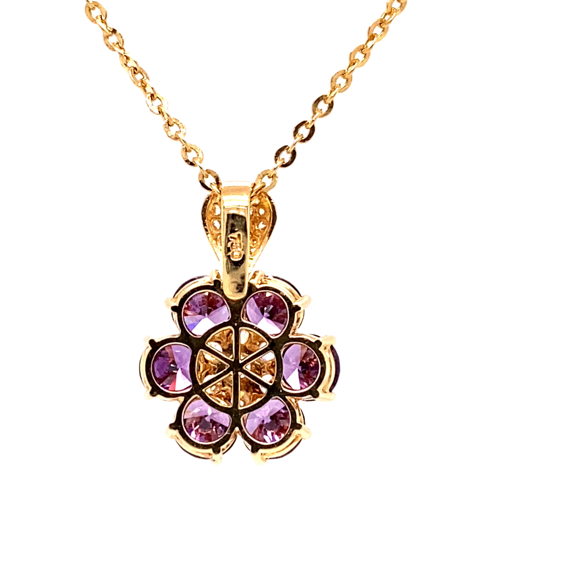 18KY Custom Estate Purple Amethyst And Cubic Zirconia Flower Pendant