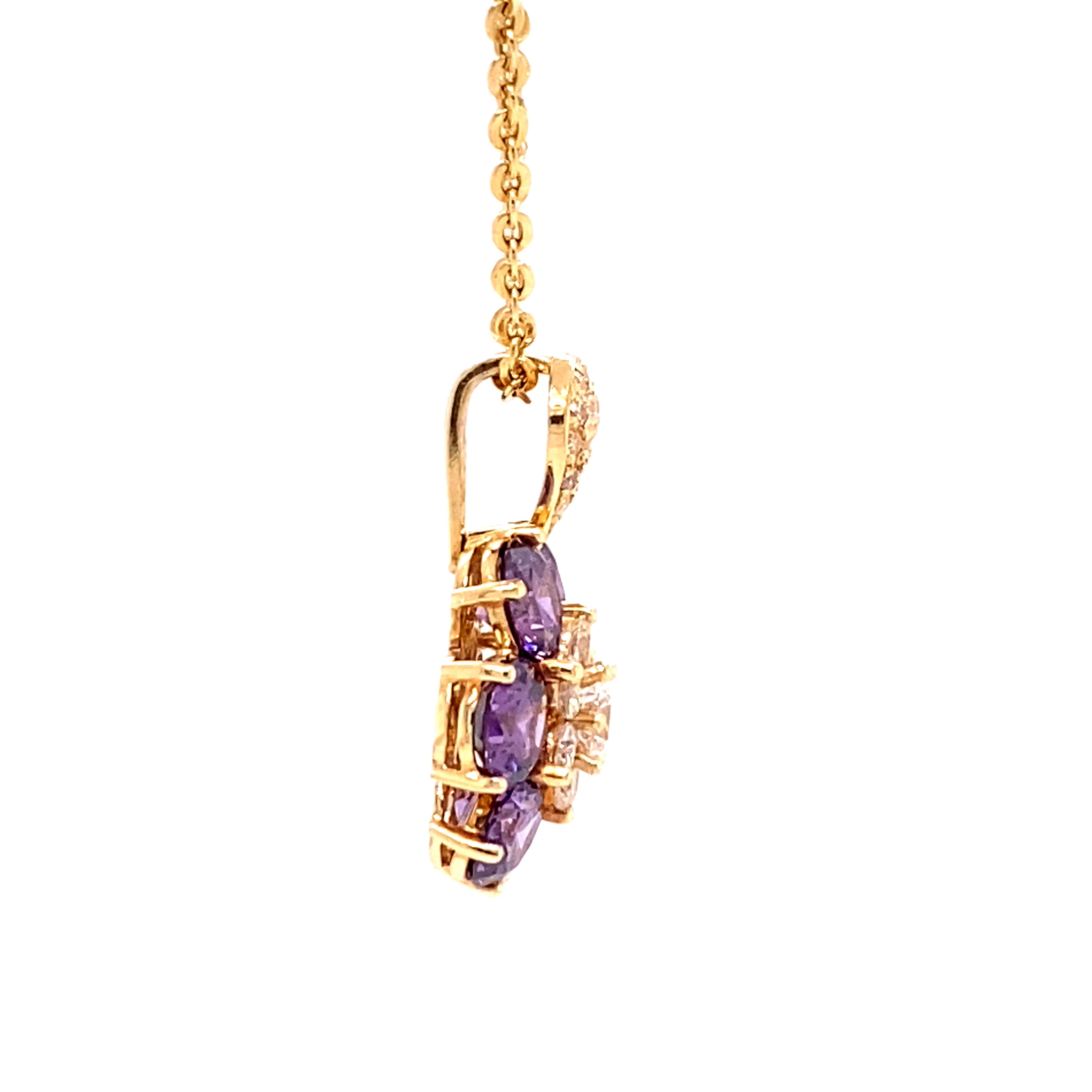 18KY Custom Estate Purple Amethyst And Cubic Zirconia Flower Pendant
