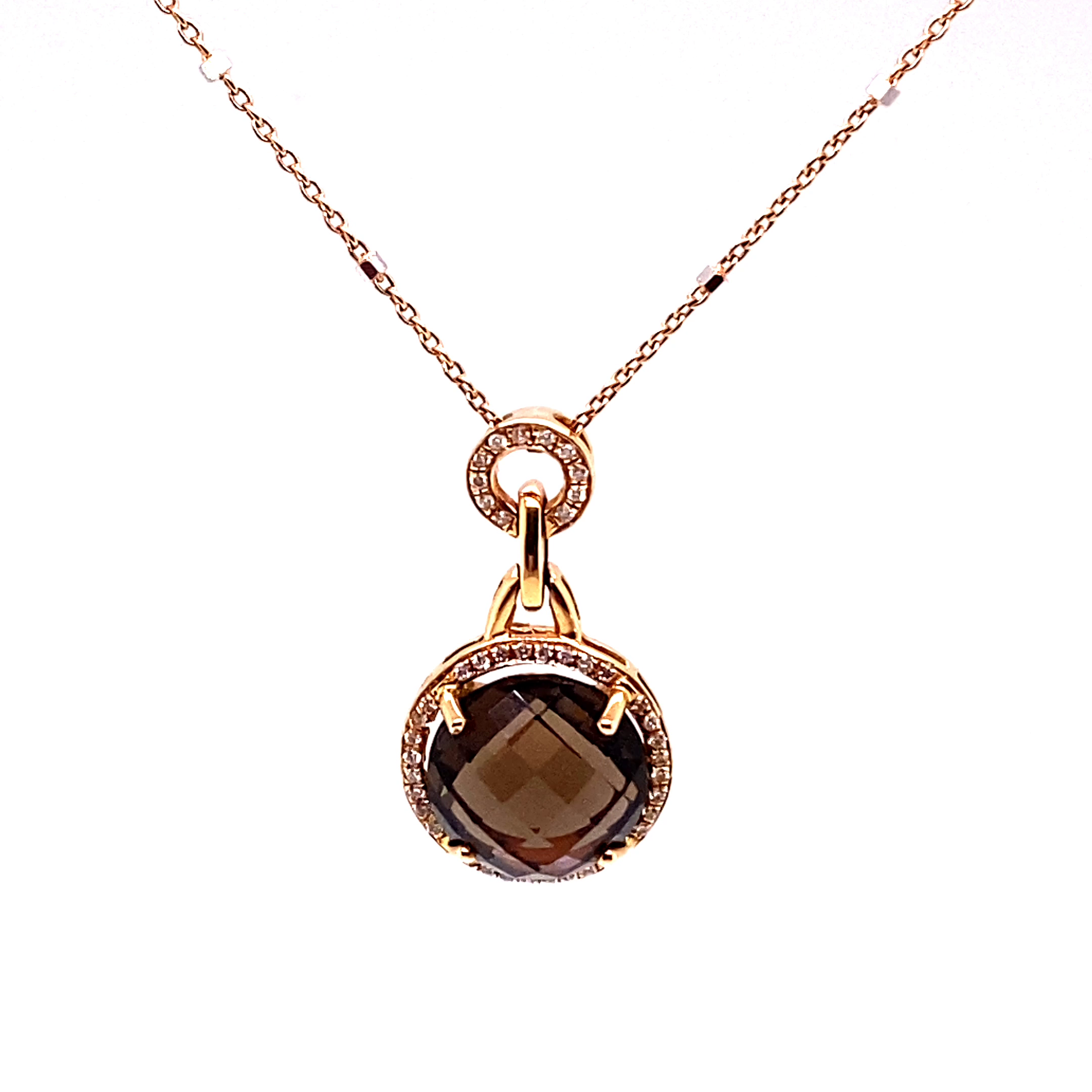 18KR Custom Checkered Smokey Quartz With Diamonds Fashion Pendant