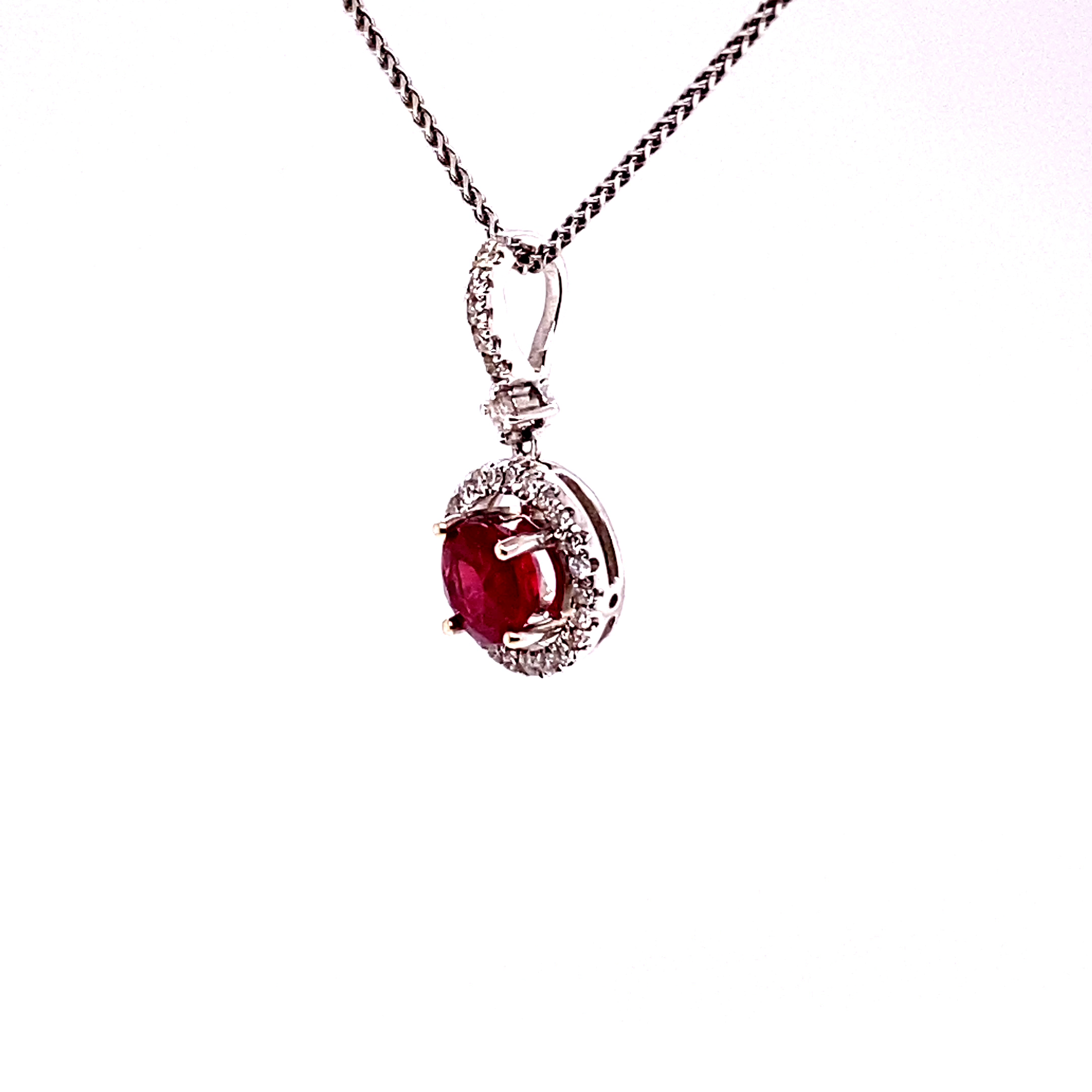 18KW Custom Red Ruby And Diamond Fashion Pendant