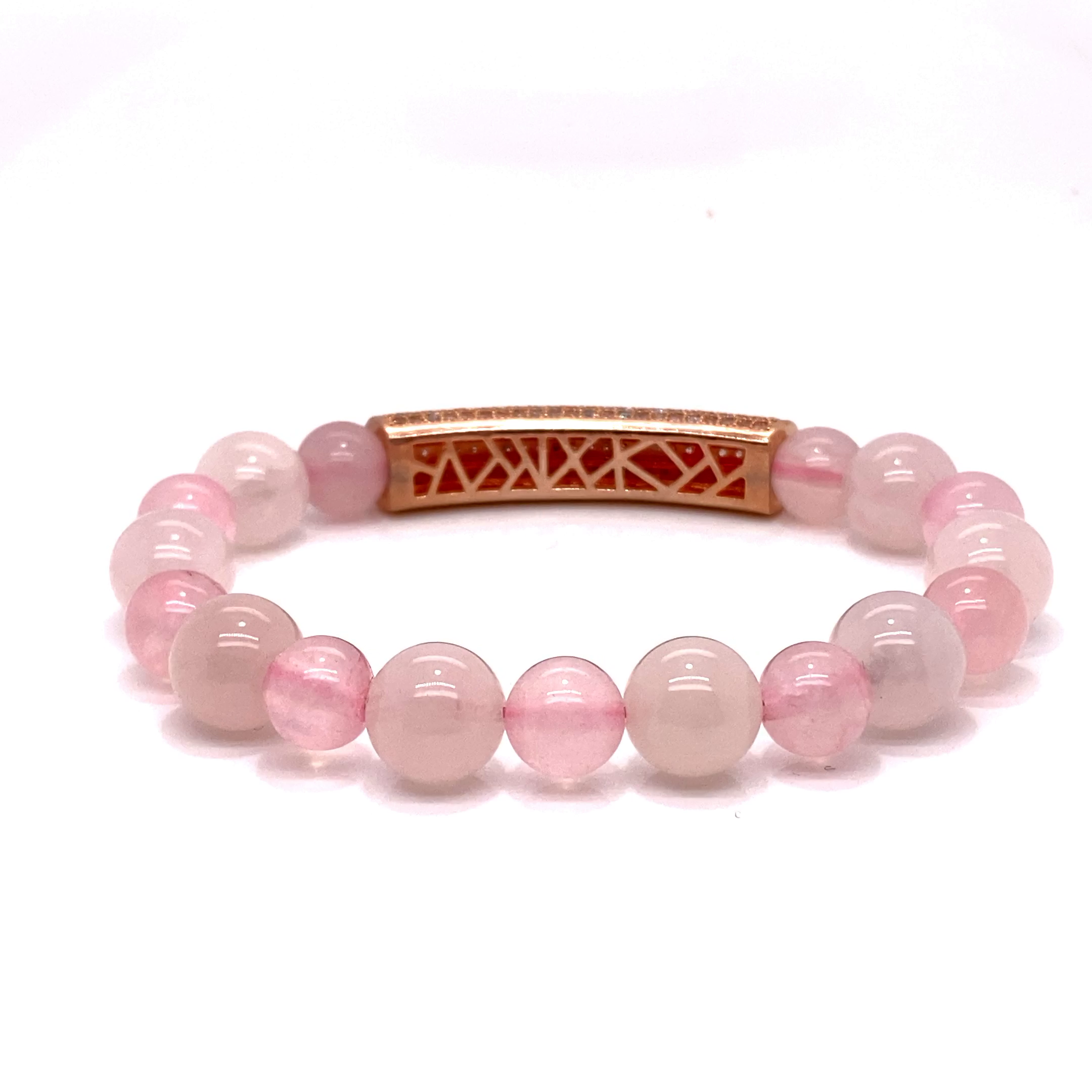 TJS & SK Designs Custom Rose Quarts Beads And CZ Accessory Fashion Bracelet