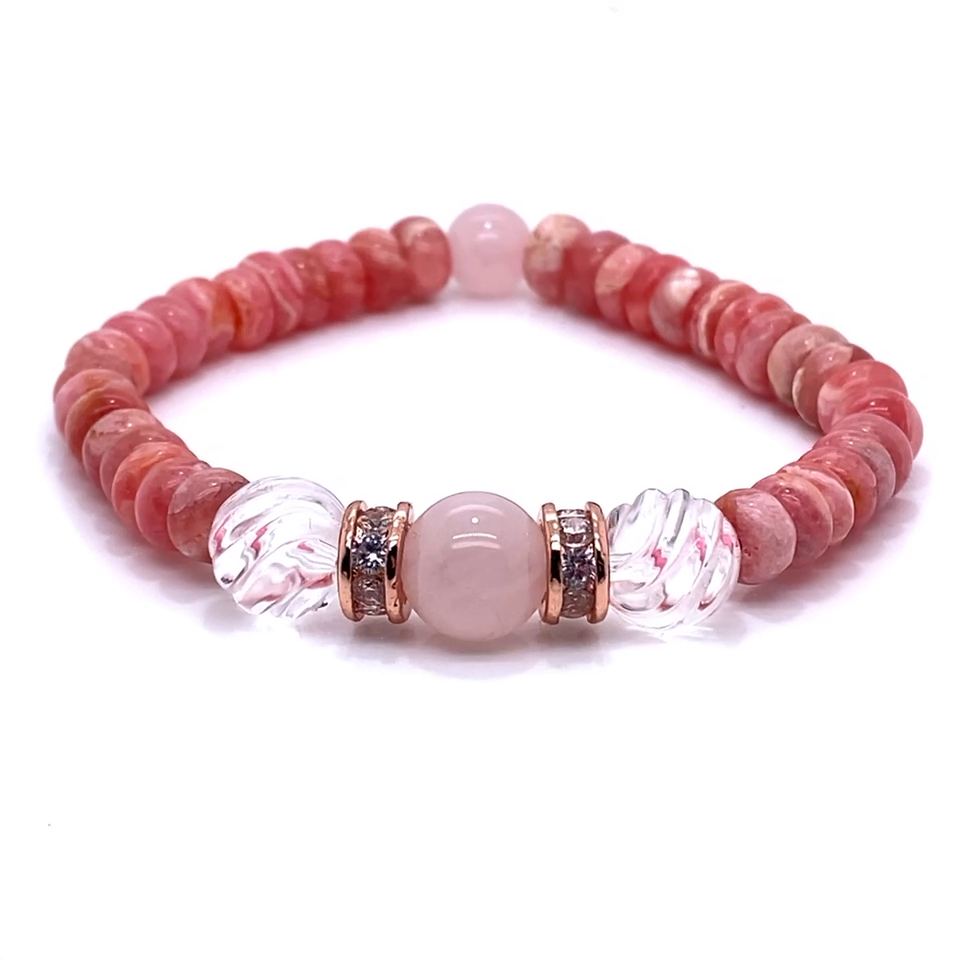 TJS & SK Designs Rose/Clear Quartz And Rhodochrosite Bead Fashion Bracelet