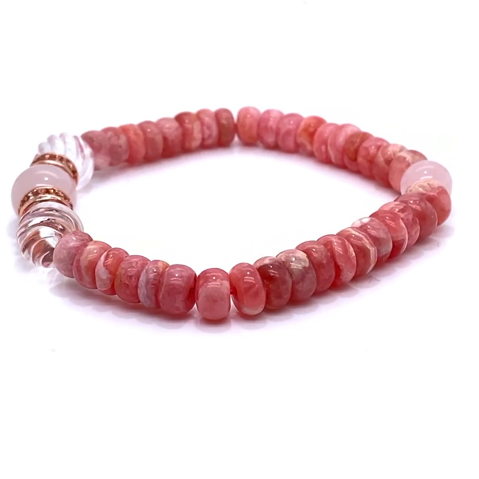 TJS & SK Designs Rose/Clear Quartz And Rhodochrosite Bead Fashion Bracelet