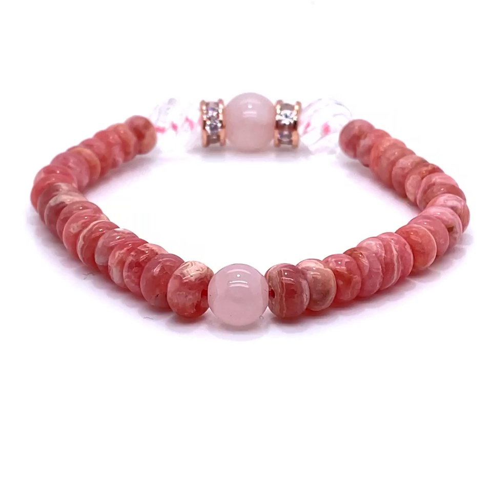 TJS & SK Designs Rose/Clear Quartz And Rhodochrosite Bead Fashion Bracelet