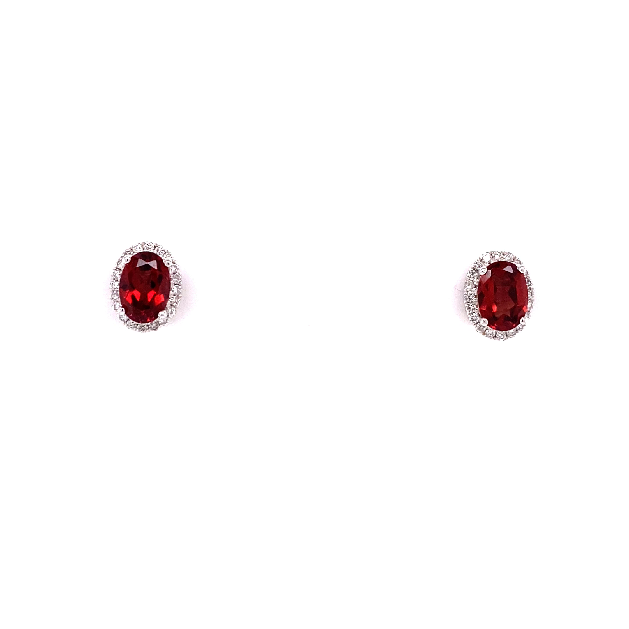 14KW Oval Garnet And Diamond Halo Stud earrings (Under $1k)
