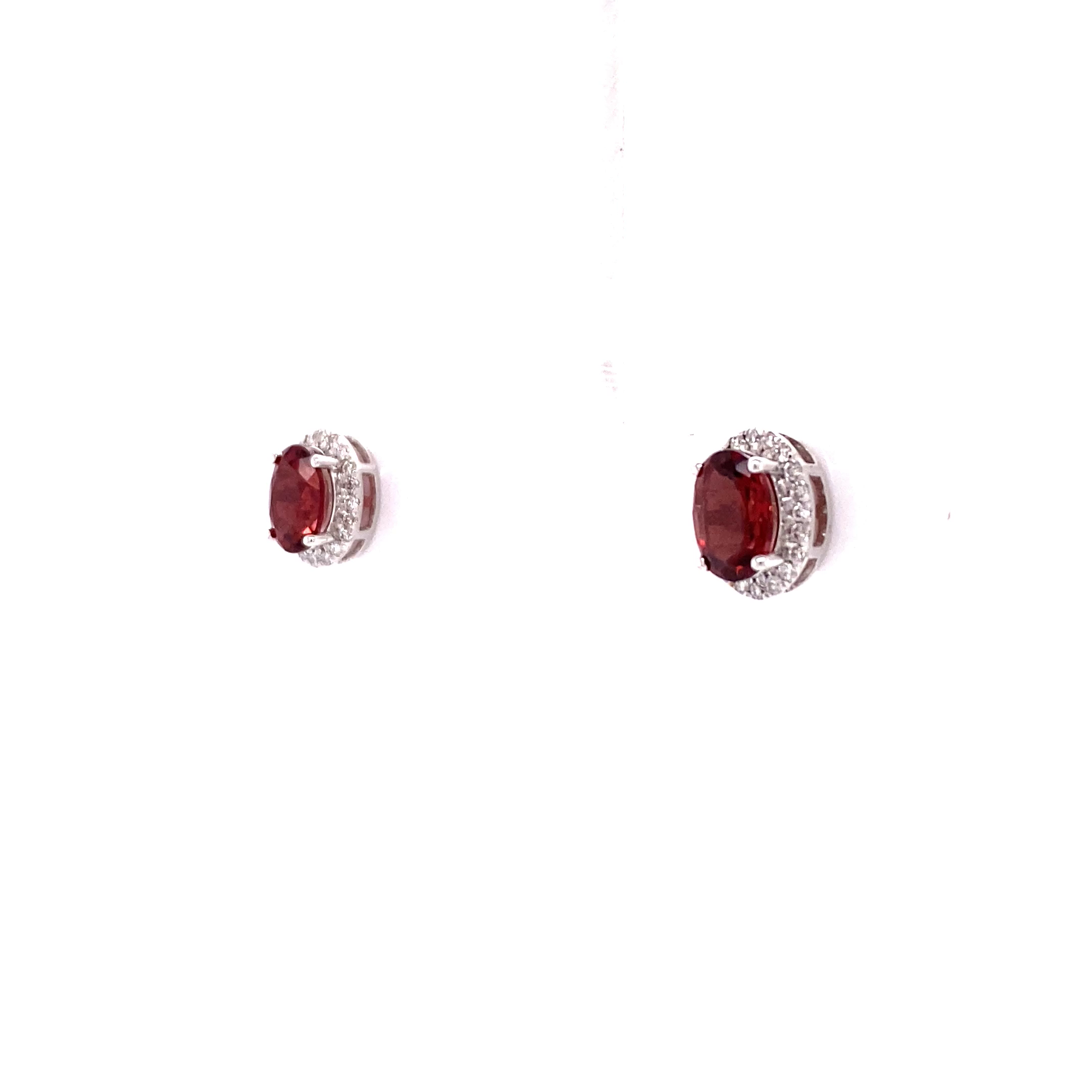 14KW Oval Garnet And Diamond Halo Stud earrings (Under $1k)