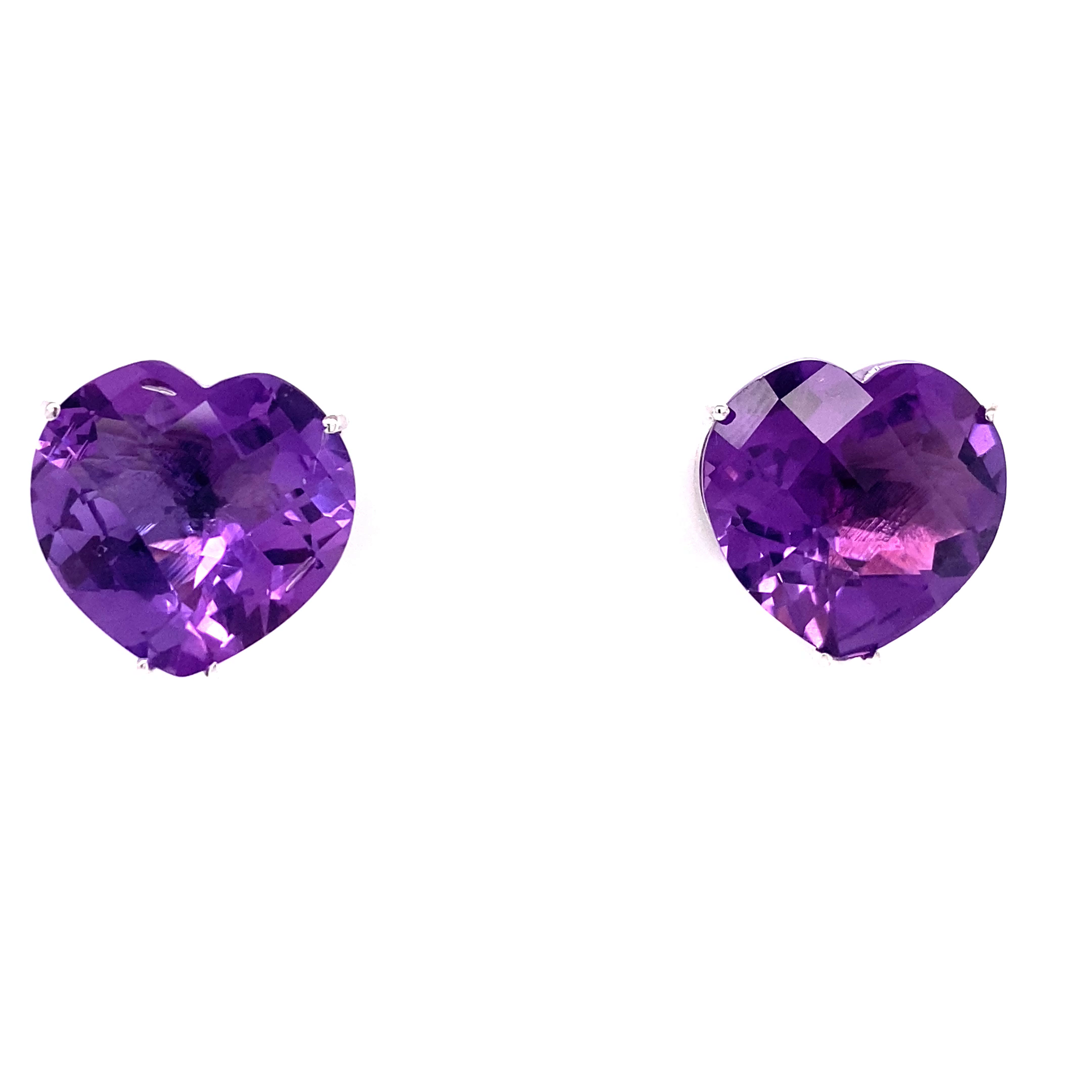 14KW Custom Fantasy Heart Cut Amethyst Fashion Earrings