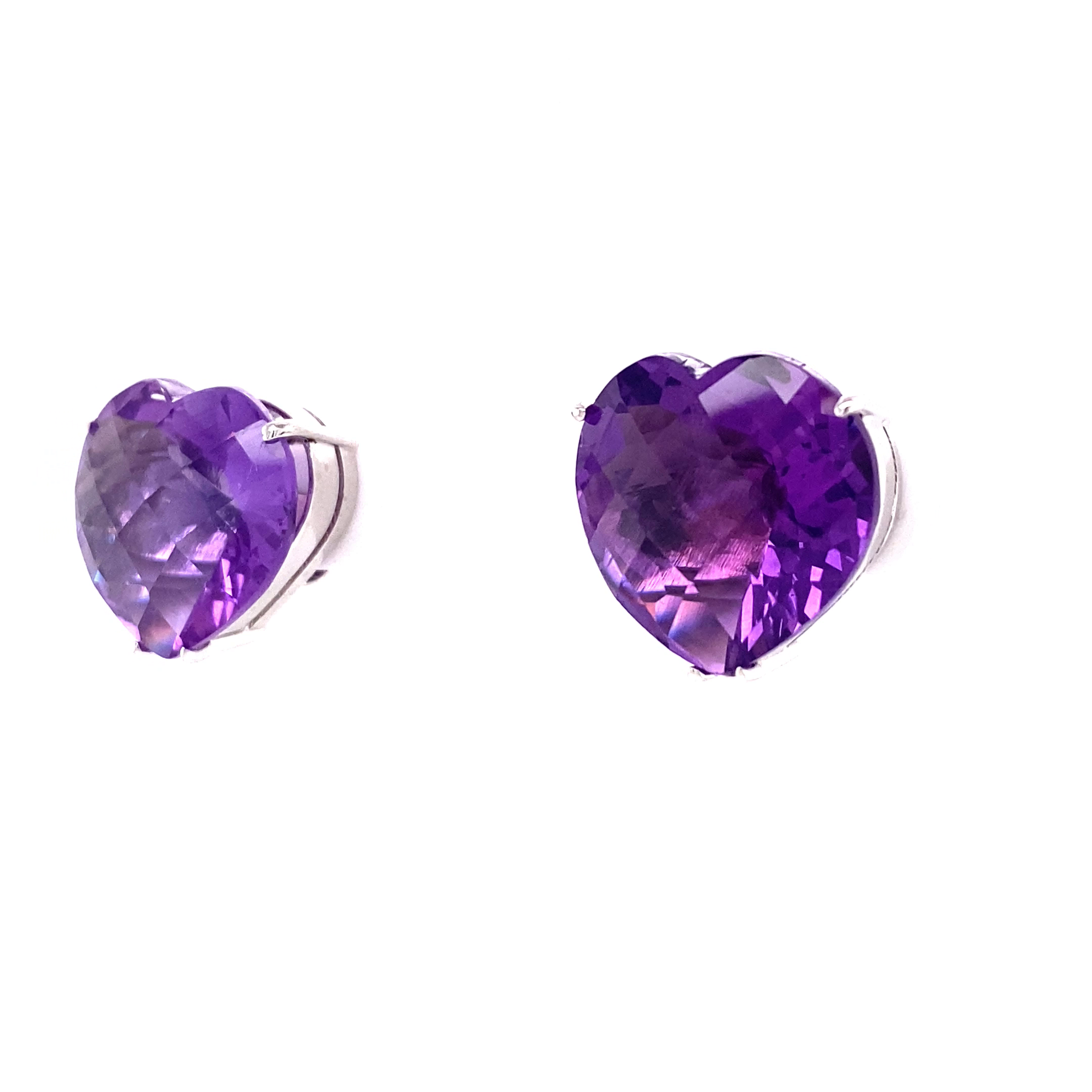 14KW Custom Fantasy Heart Cut Amethyst Fashion Earrings