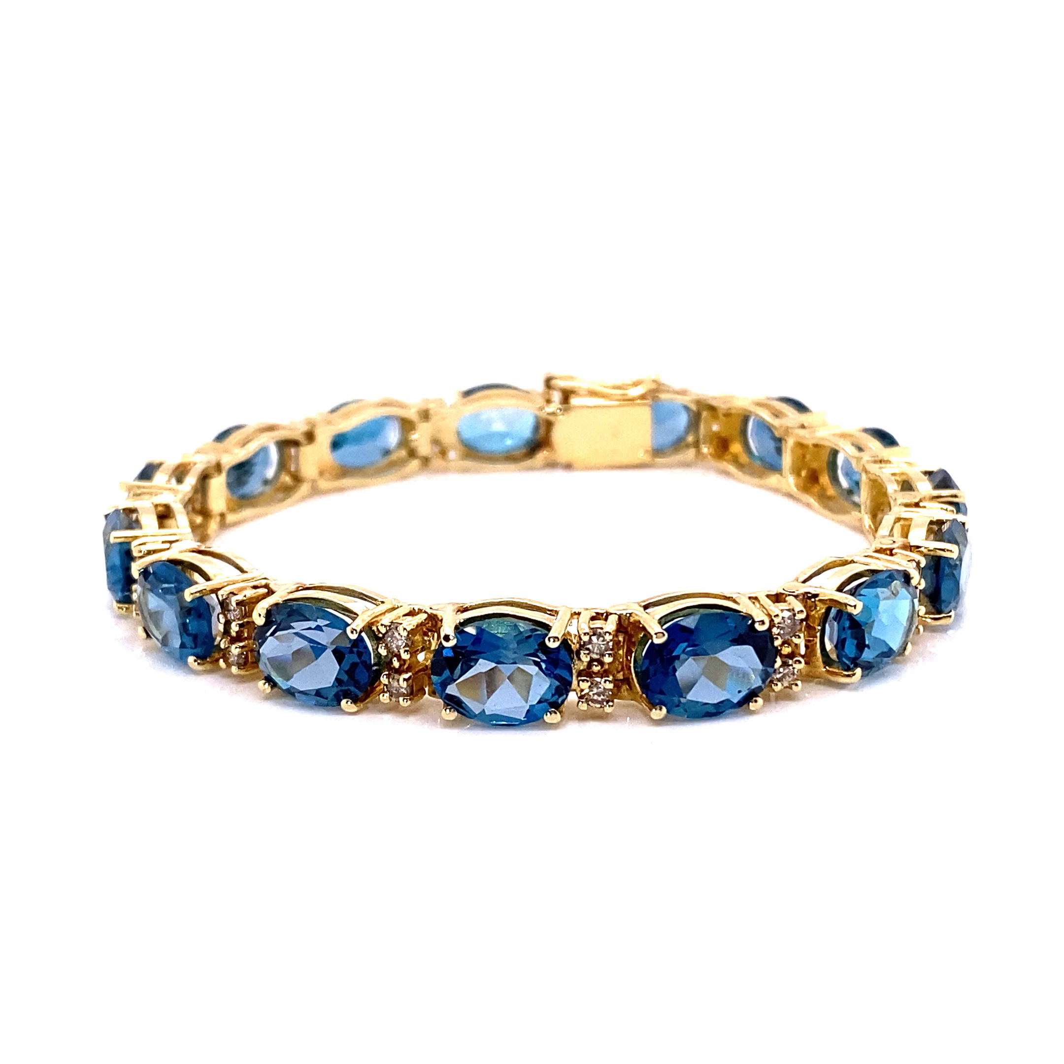 14KY Blue Topaz and Diamond Bracelet
