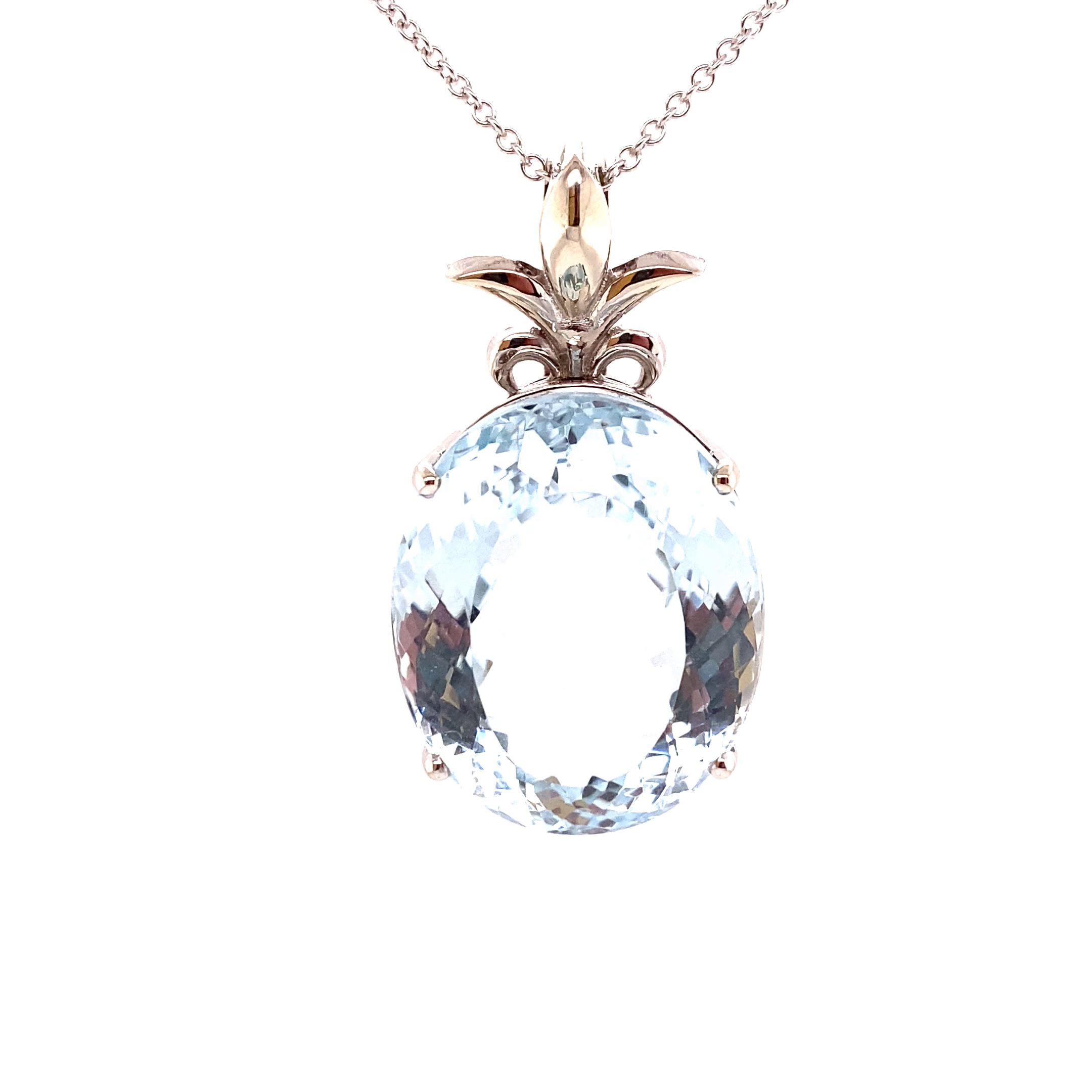 14KW Custom Oval Blue Topaz Fashion Pendant