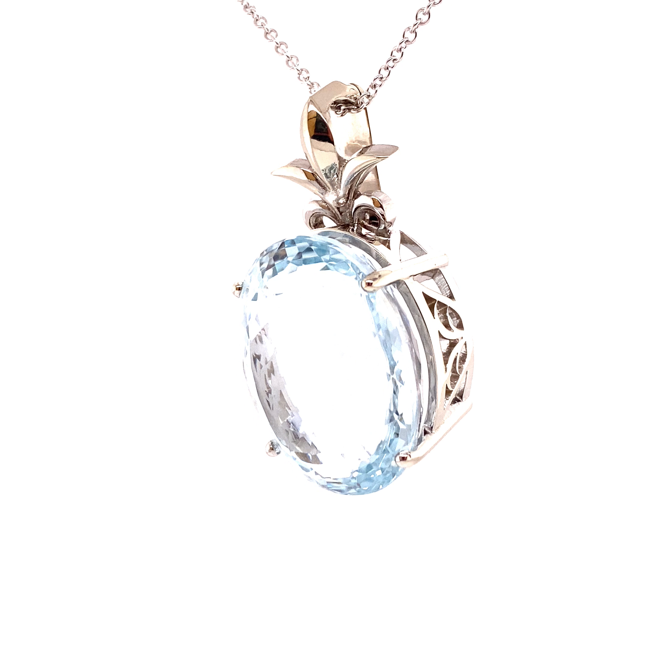 14KW Custom Oval Blue Topaz Fashion Pendant