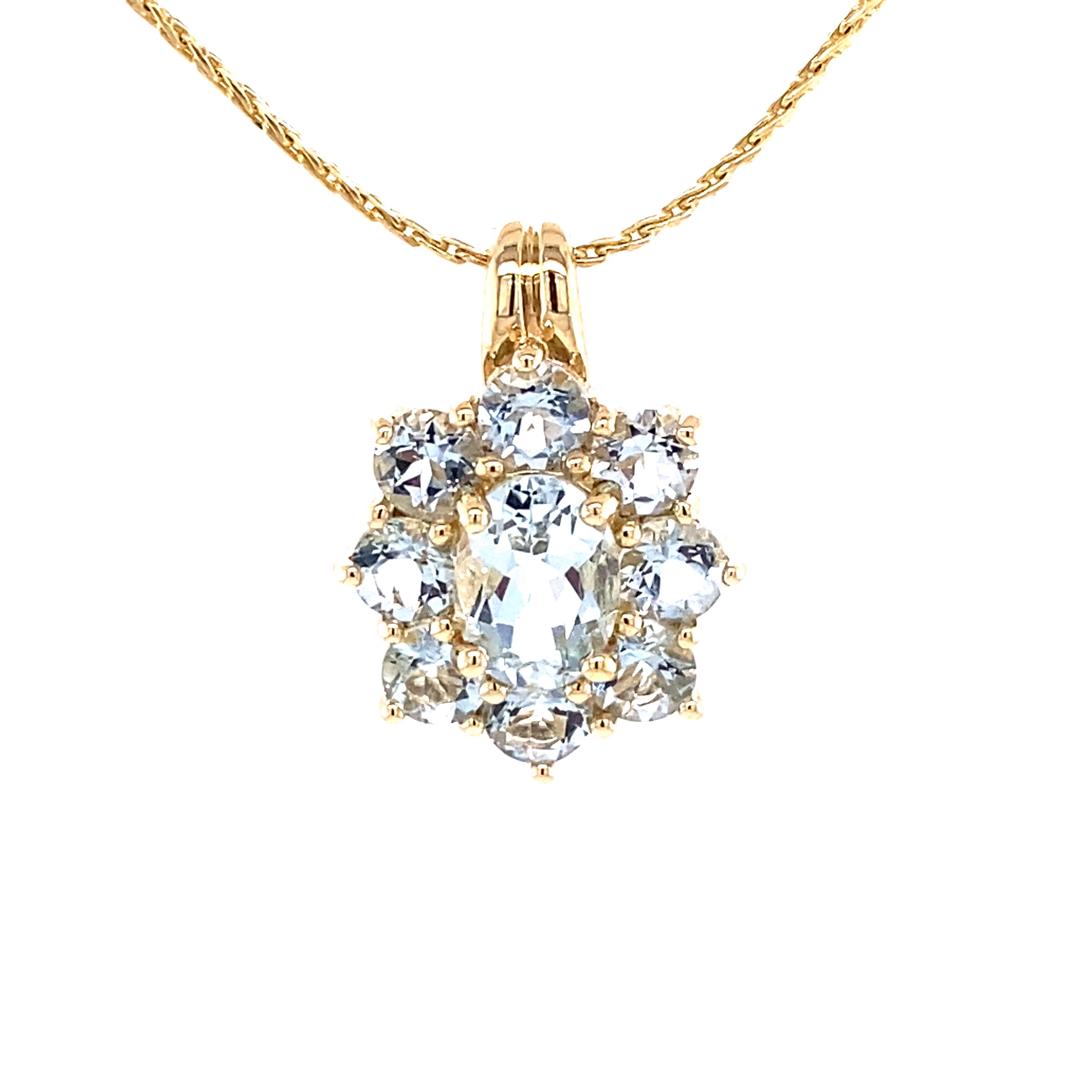 Aquamarine Yellow Gold Floral Pendant