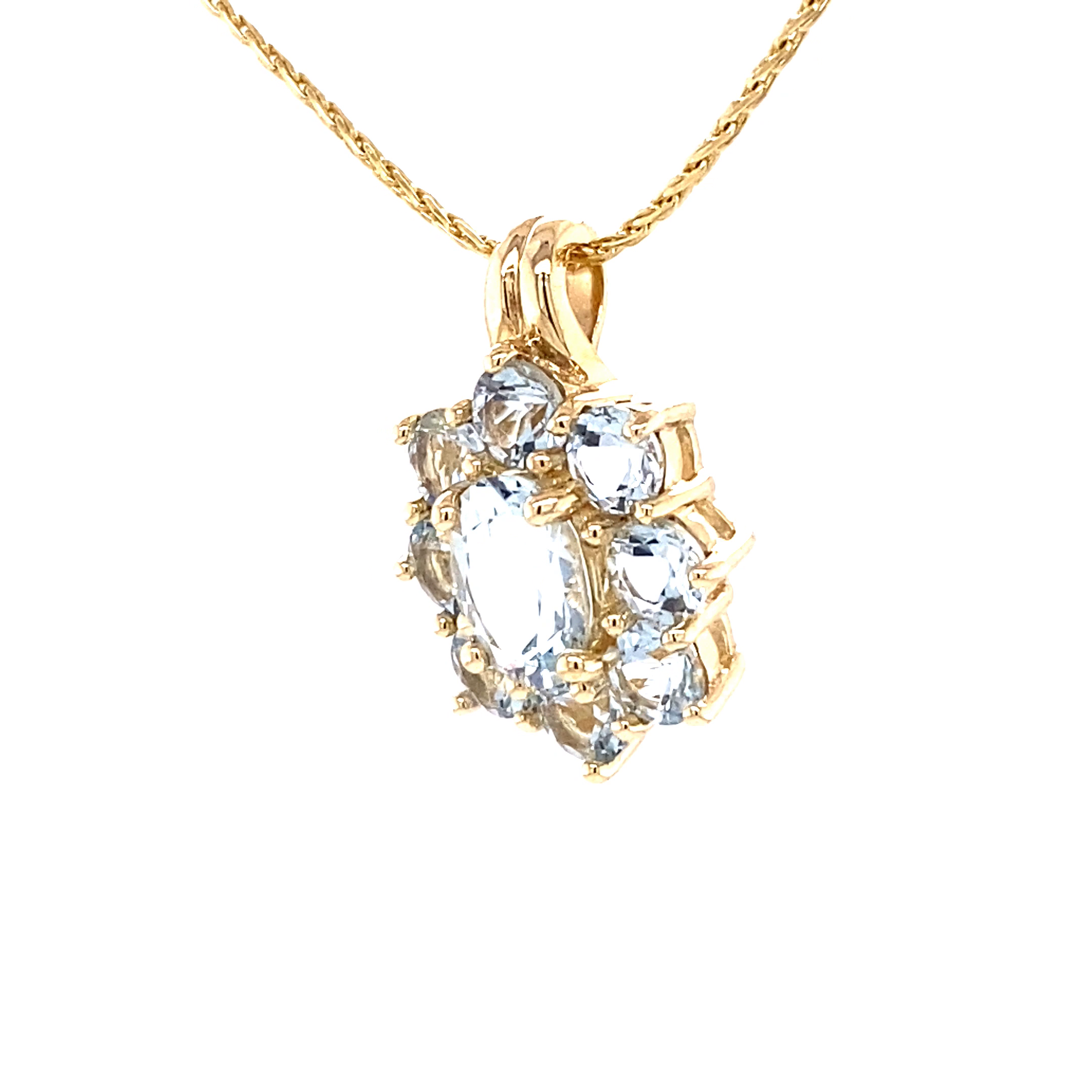 Aquamarine Yellow Gold Floral Pendant
