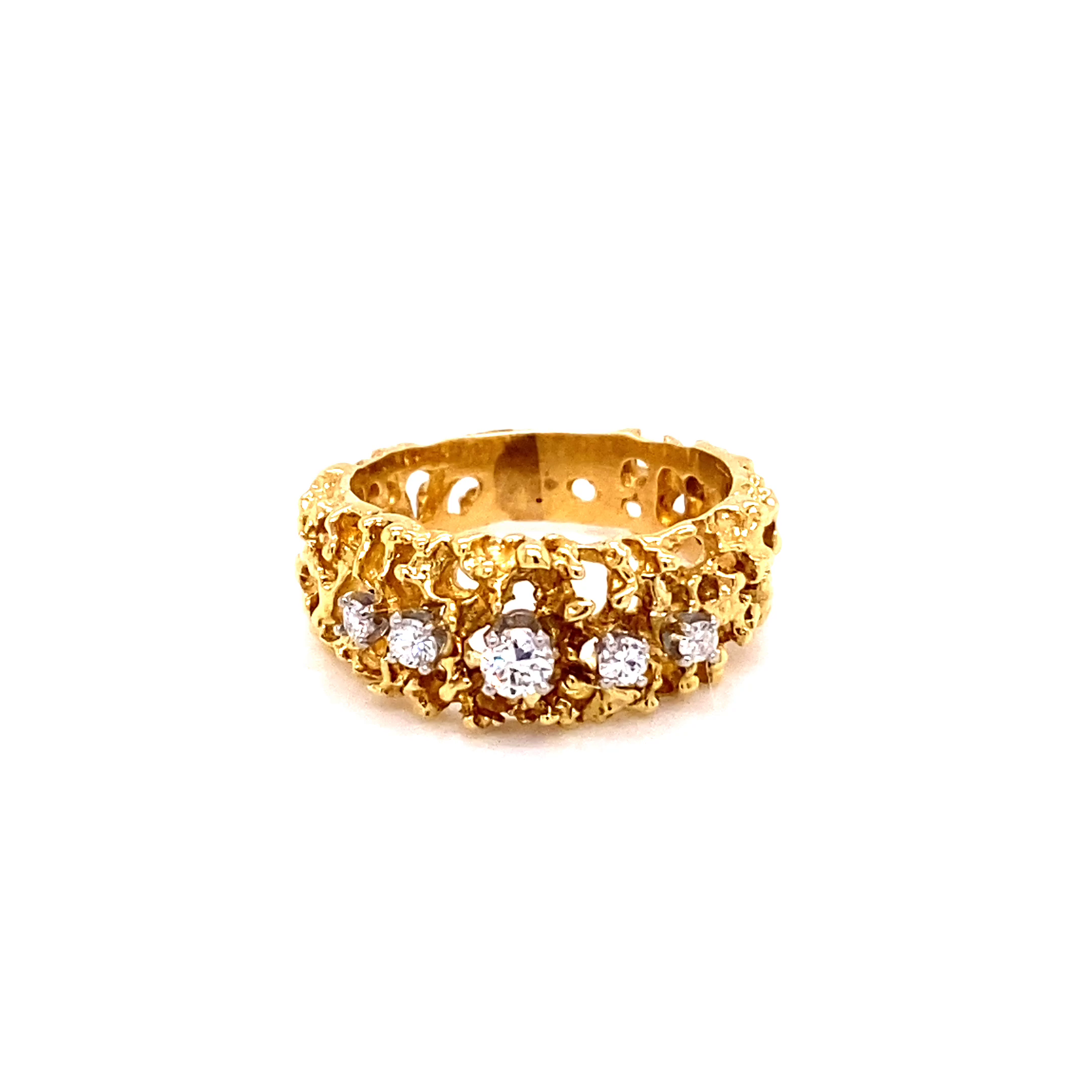 18KY Custom Estate Diamond Nugget Fashion Ring