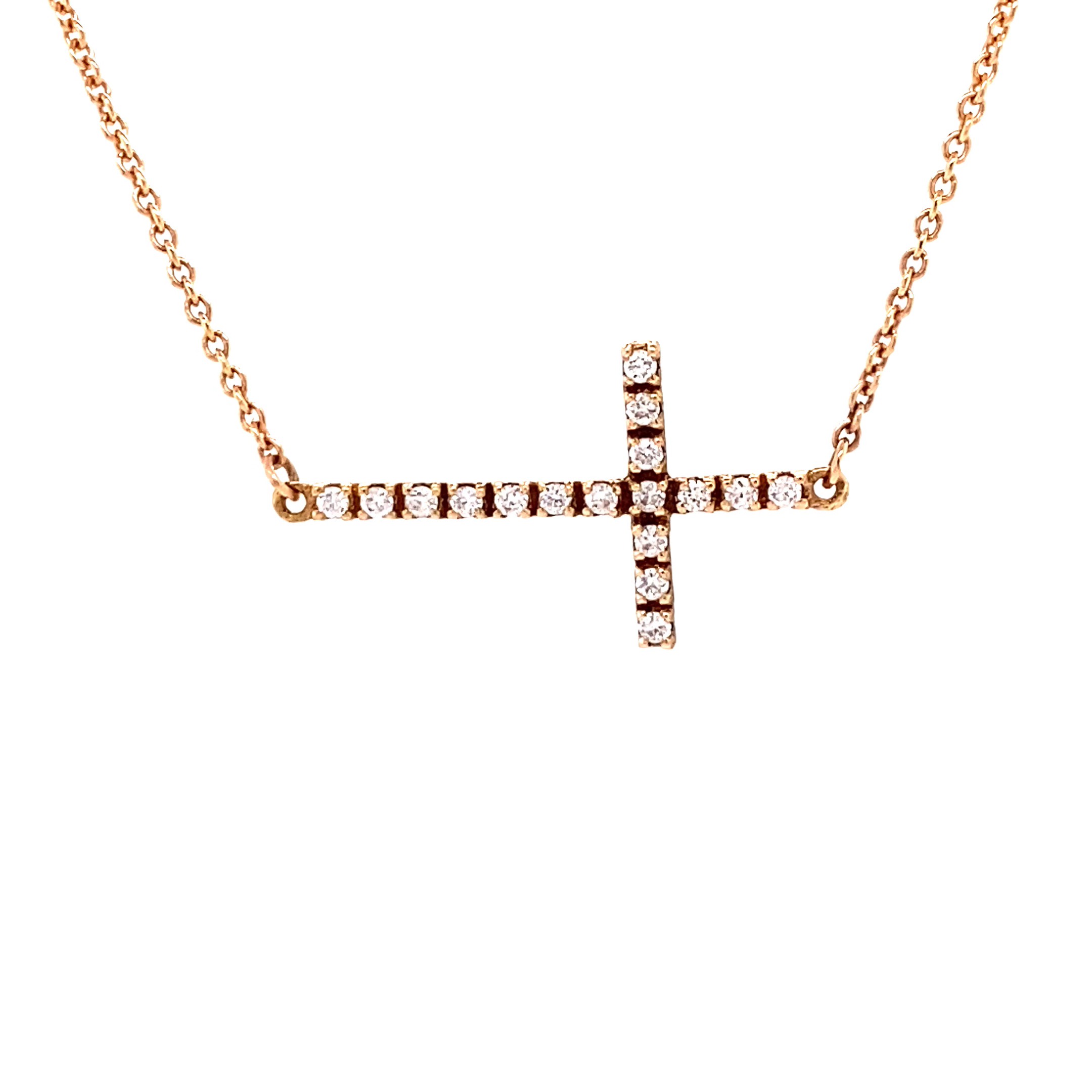 14KR Diamond Sideways Cross Fashion Pendant