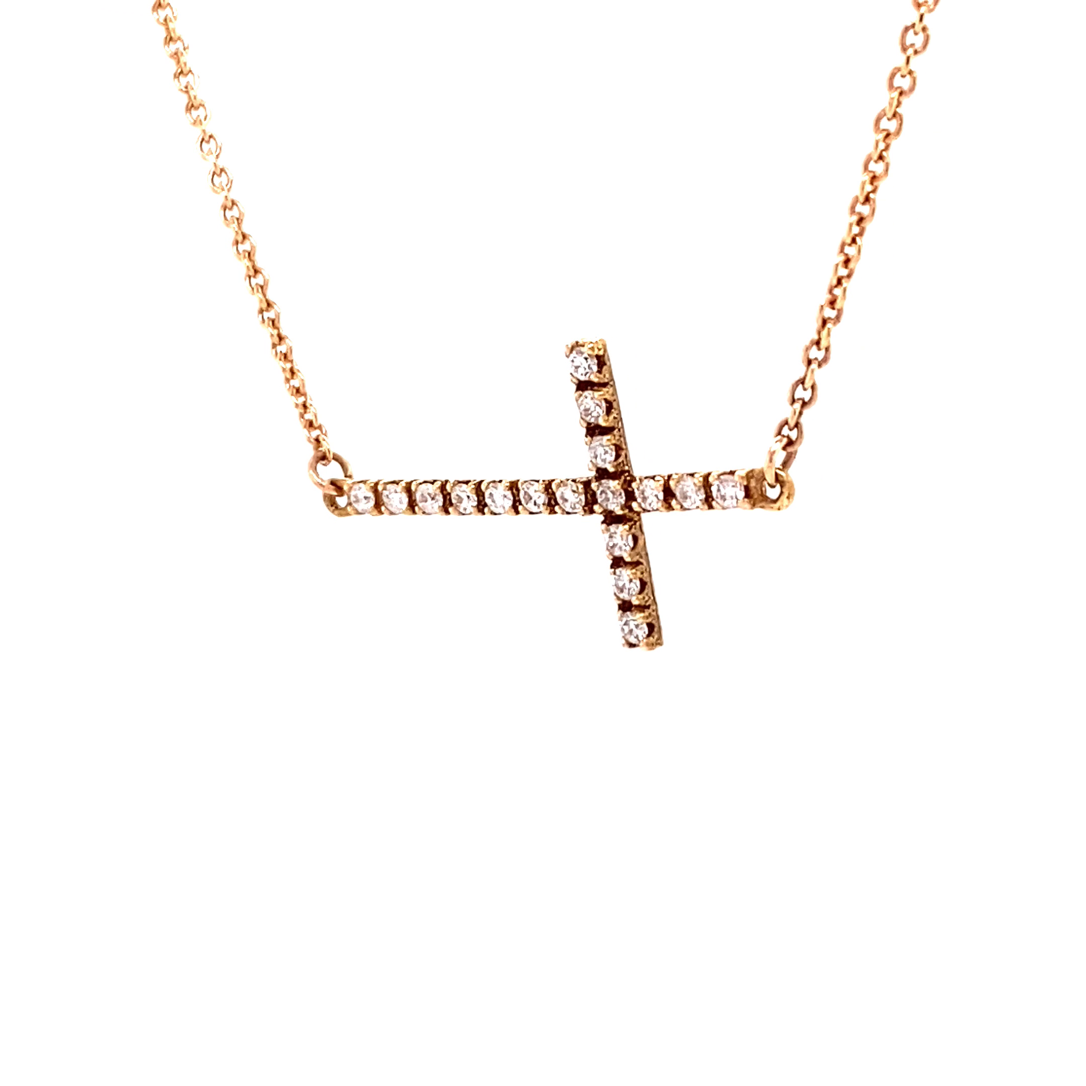 14KR Diamond Sideways Cross Fashion Pendant