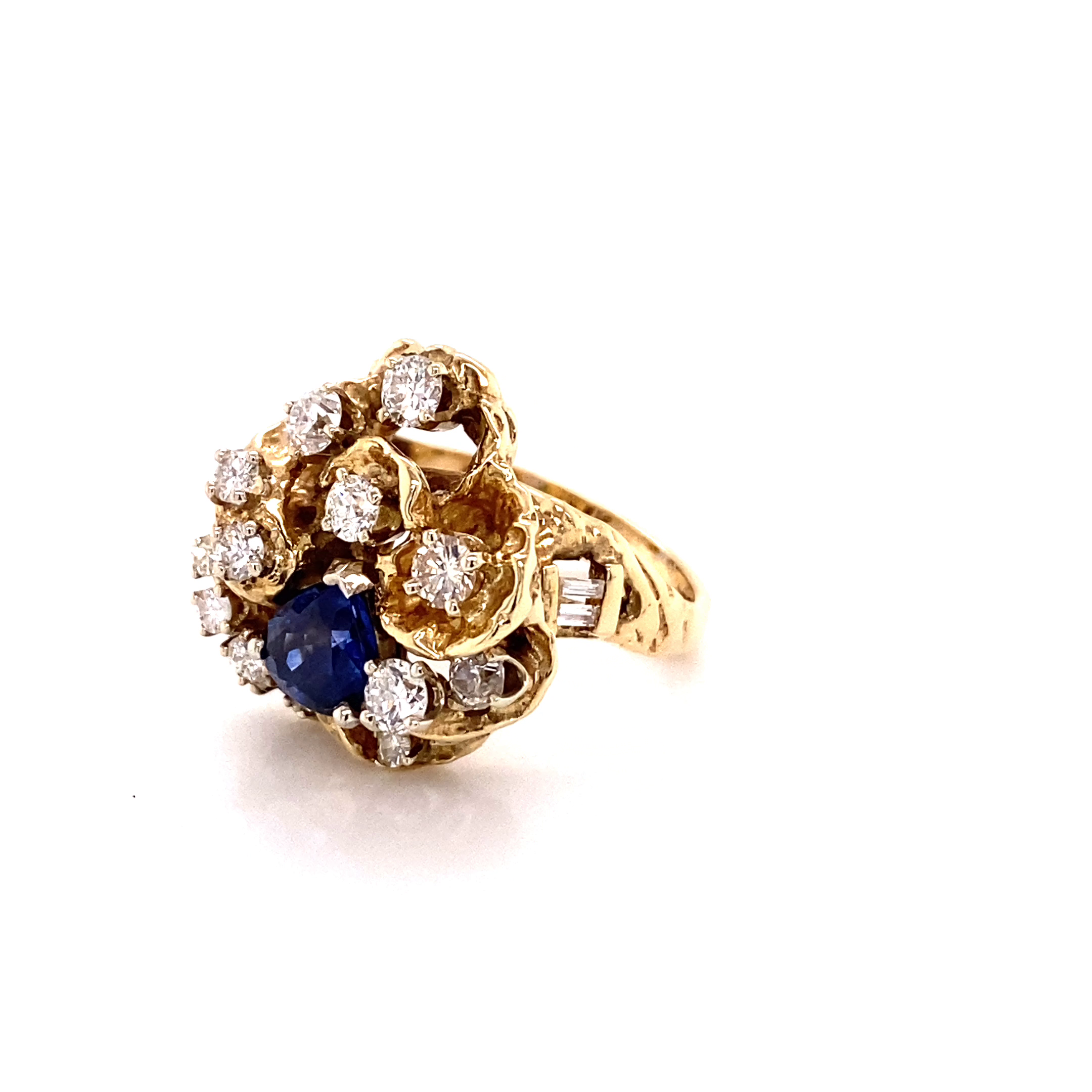 14K Blue Sapphire Nugget Style Estate Fashion Ring