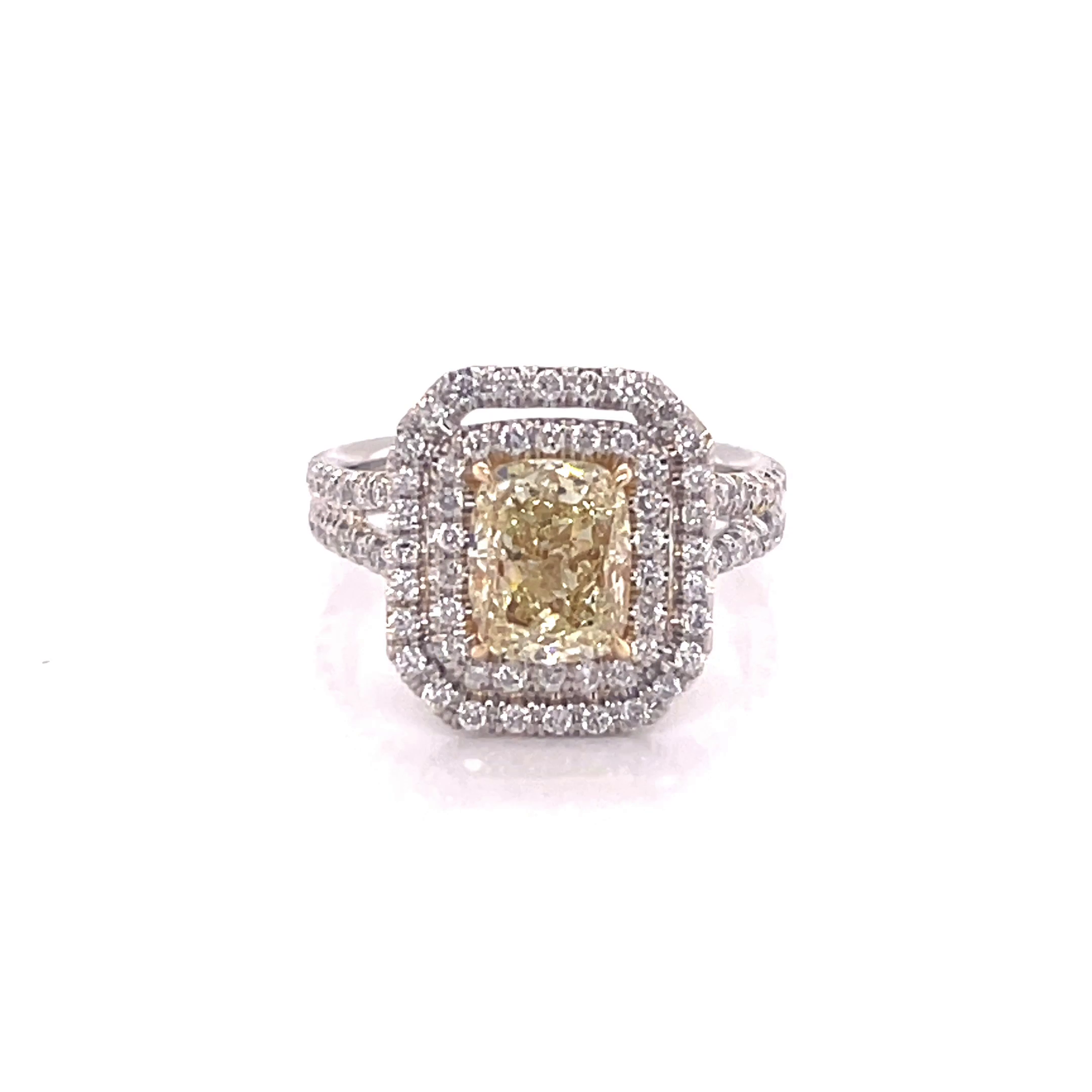18K T/T Cushion Yellow Diamond Engagement Ring