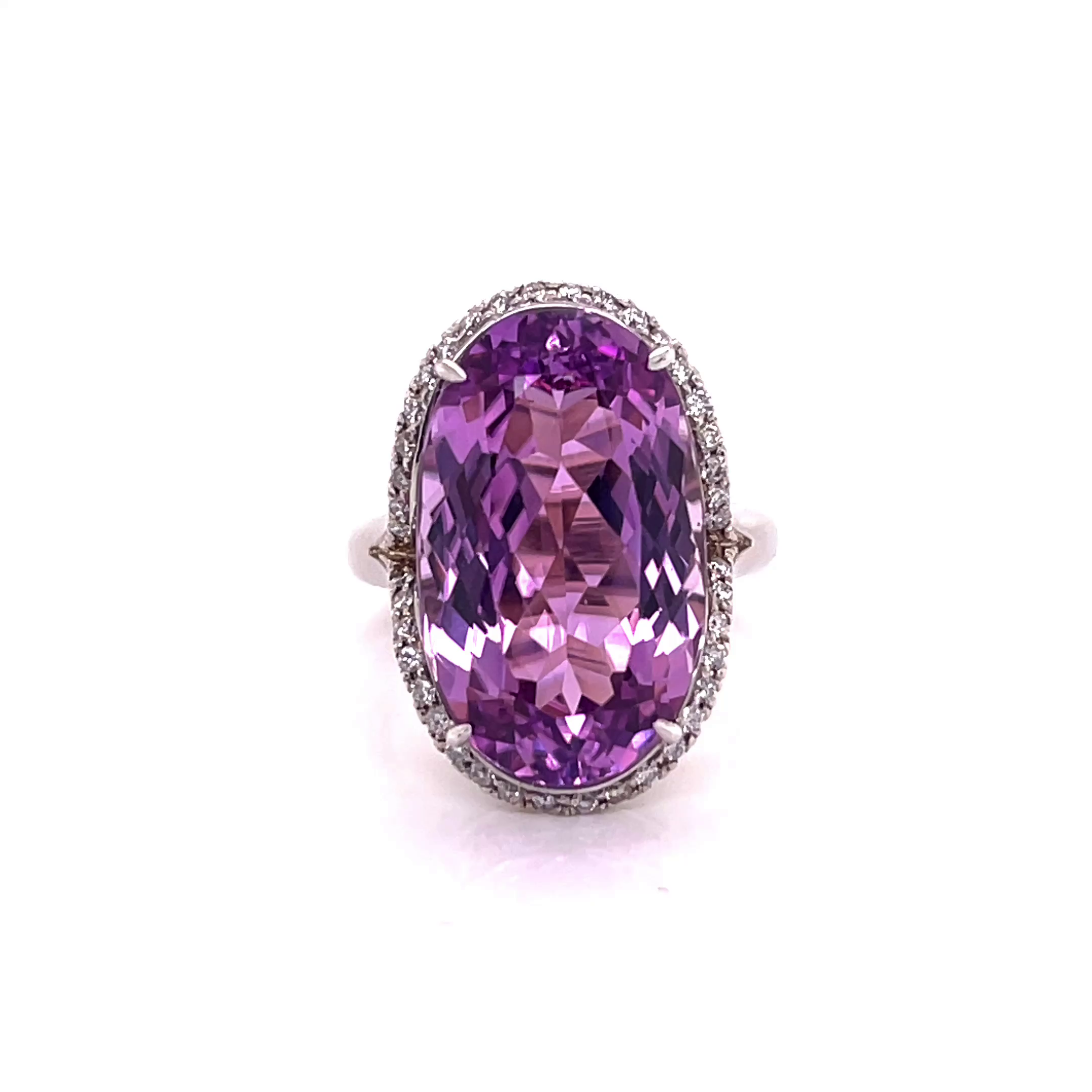 18KW Custom Pink/Purple Kunzite And Diamond Ring