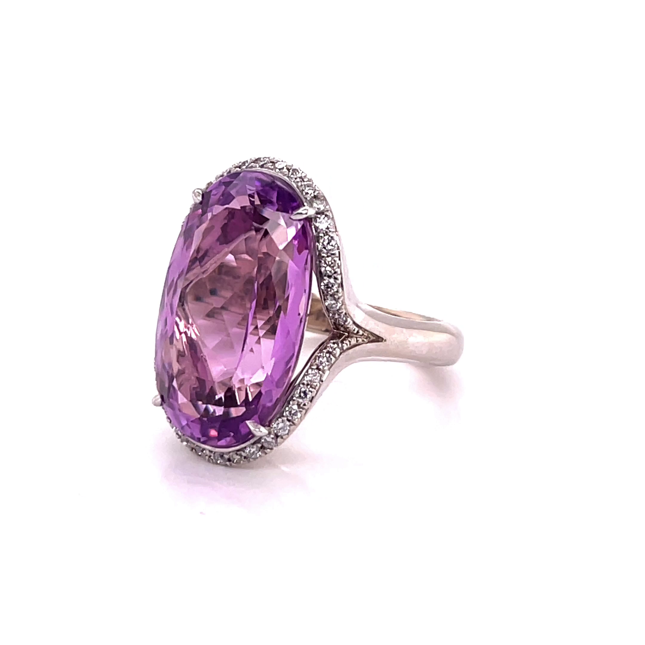 18KW Custom Pink/Purple Kunzite And Diamond Ring