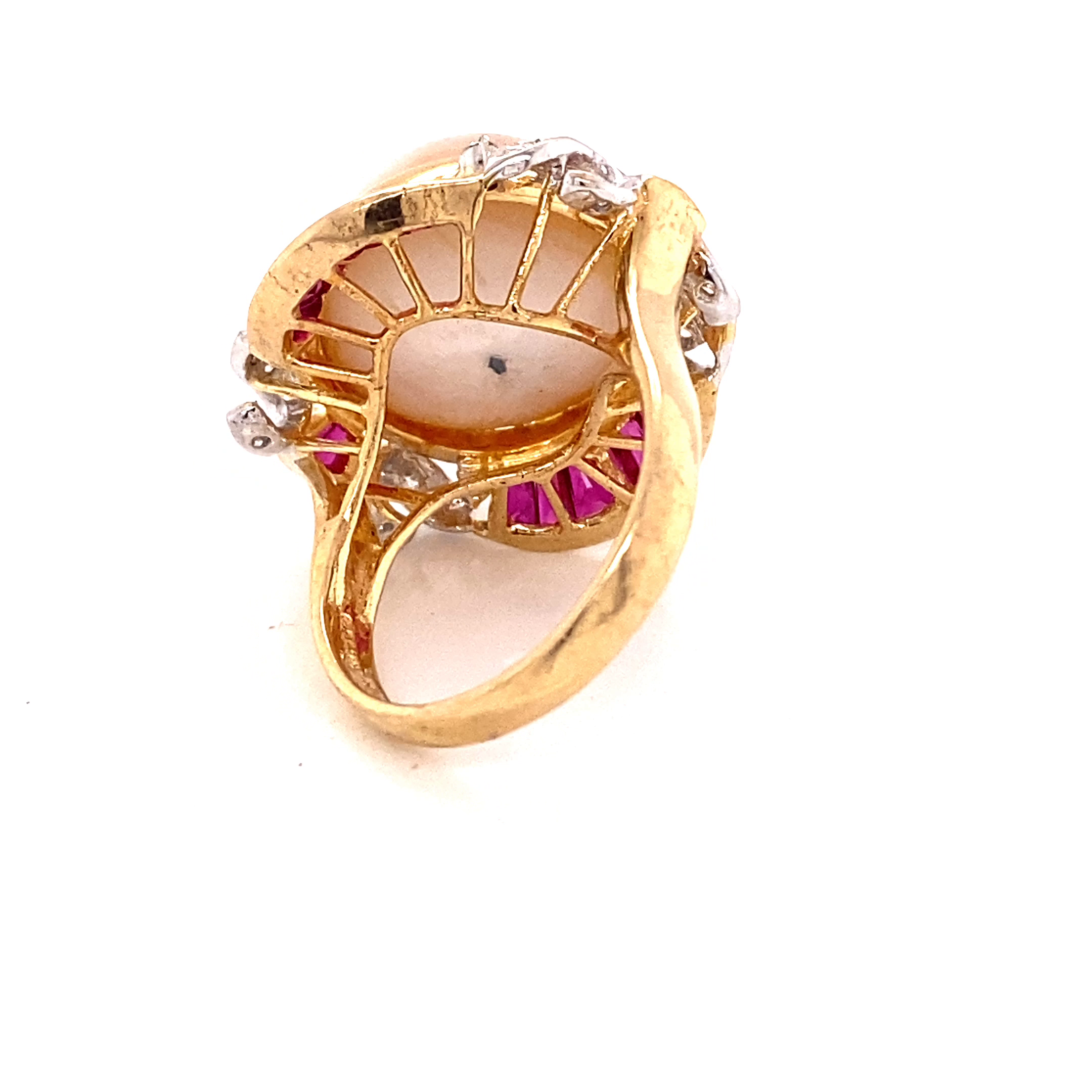 14K T/T Pearl And Ruby And Diamond Fashion Ring