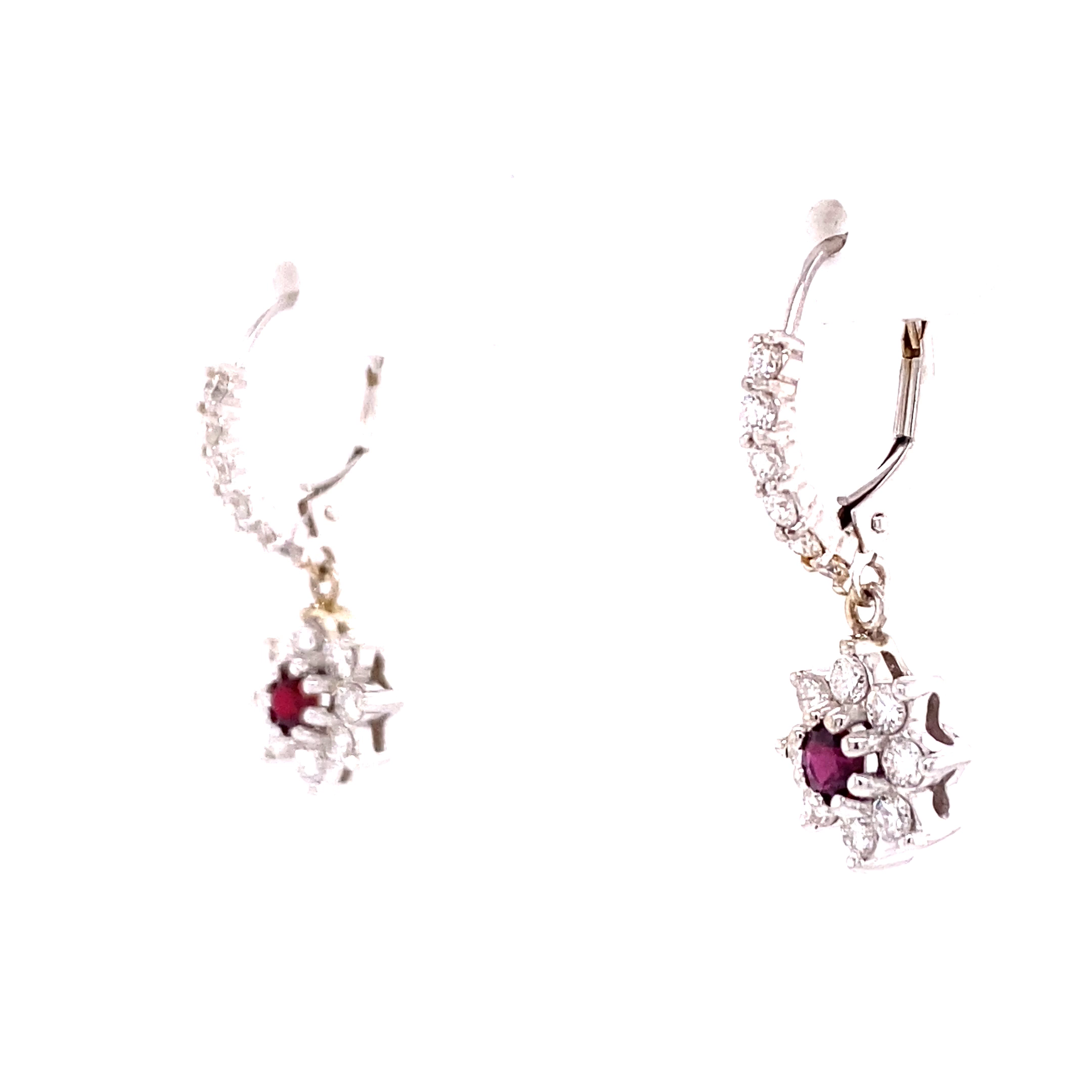 14KW Ruby & Diamond Dangle Fashion Earrings