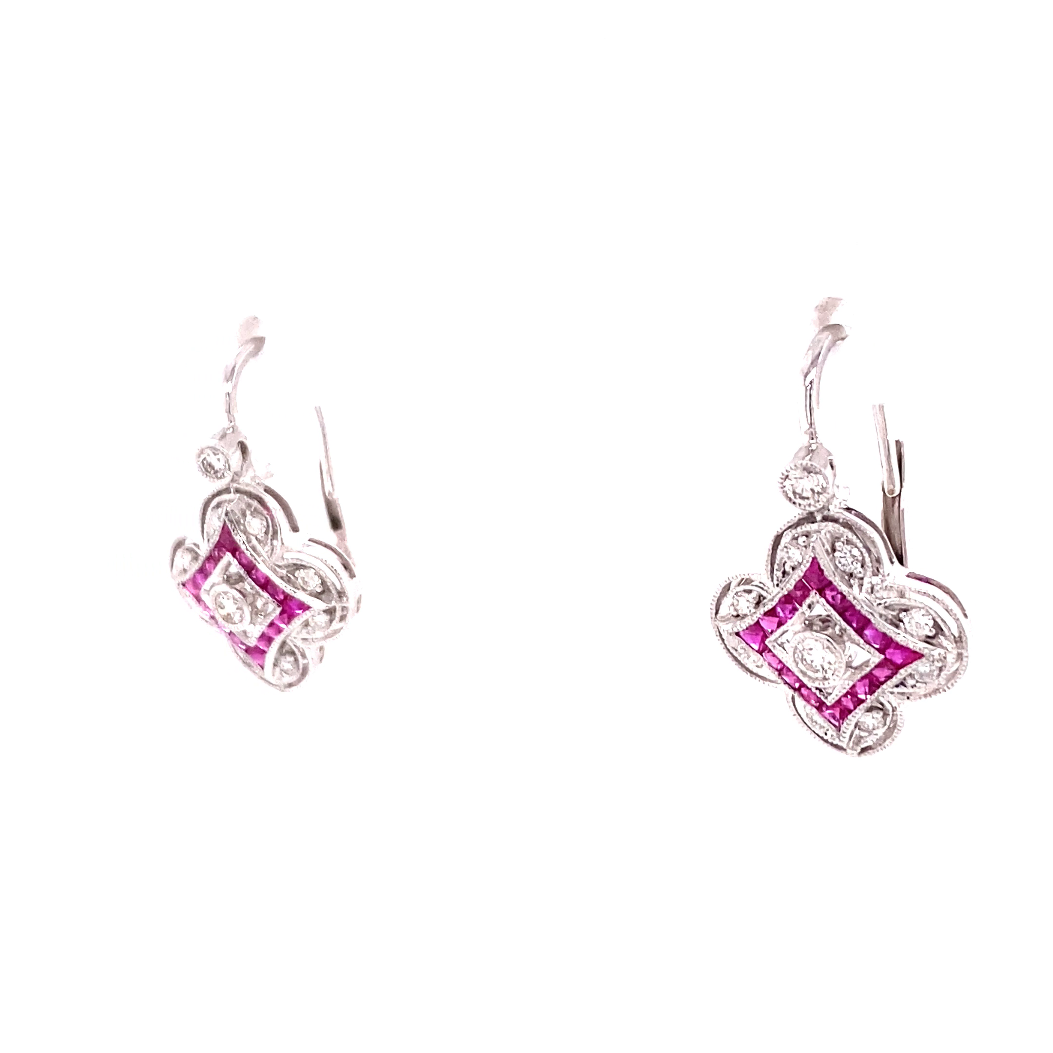 14KW Hanging Ruby & Diamond Pattern Fashion Earrings