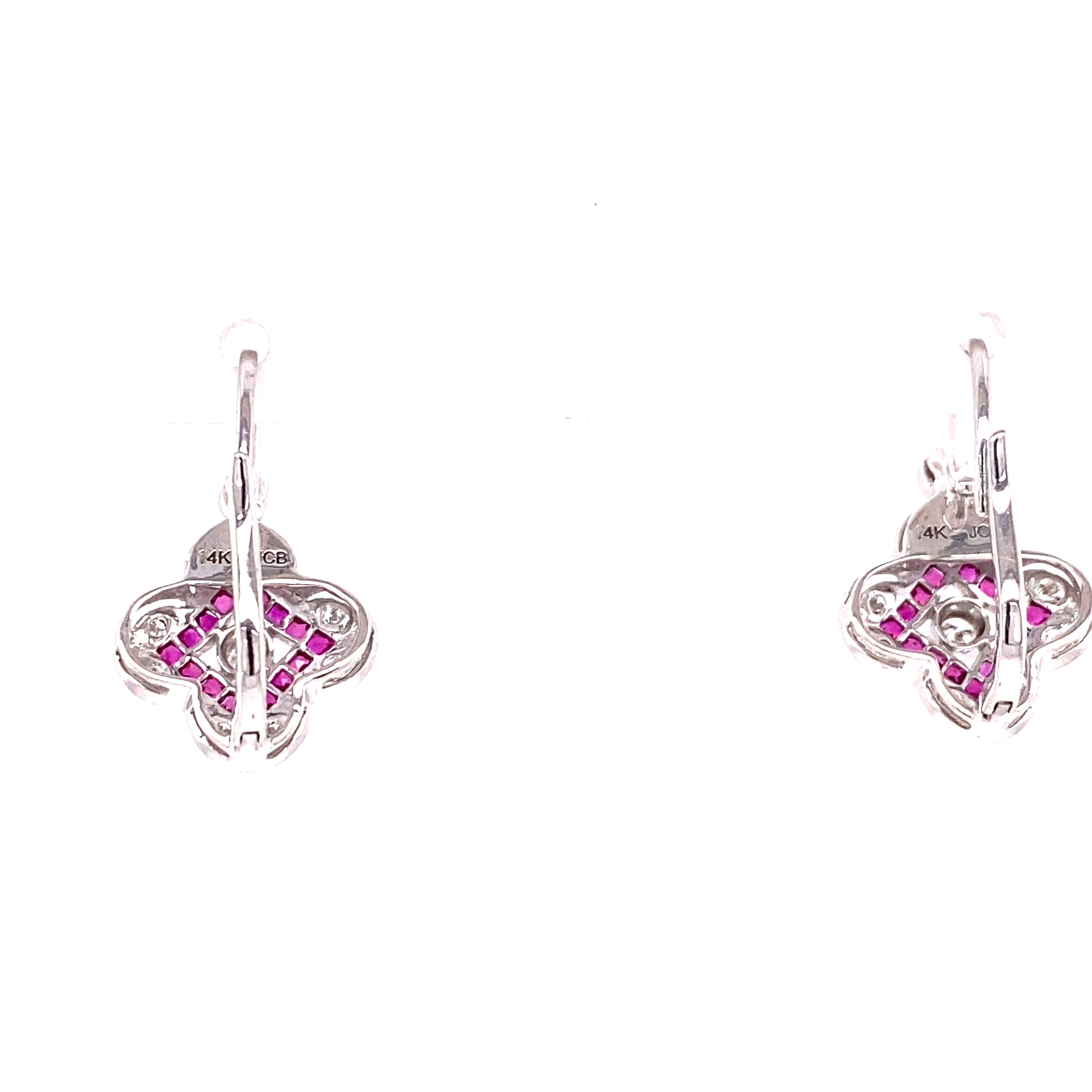 14KW Hanging Ruby & Diamond Pattern Fashion Earrings