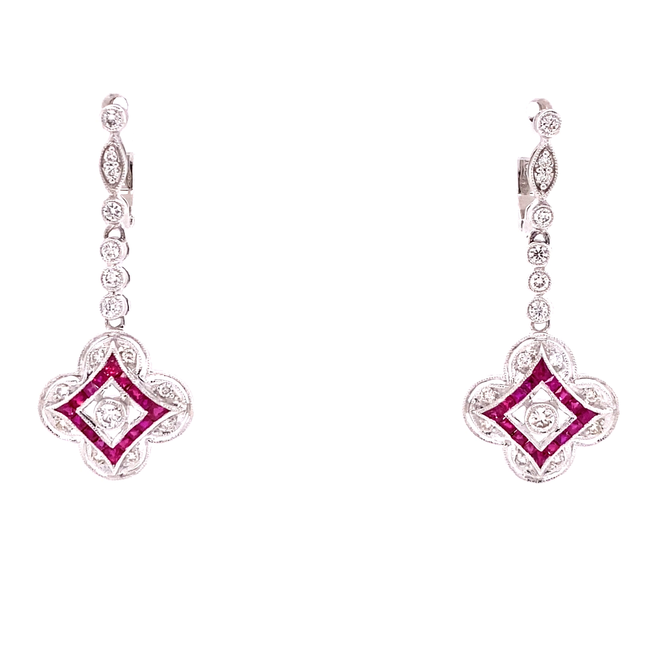 14KW Diamond And Ruby Dangle Fashion Earrings