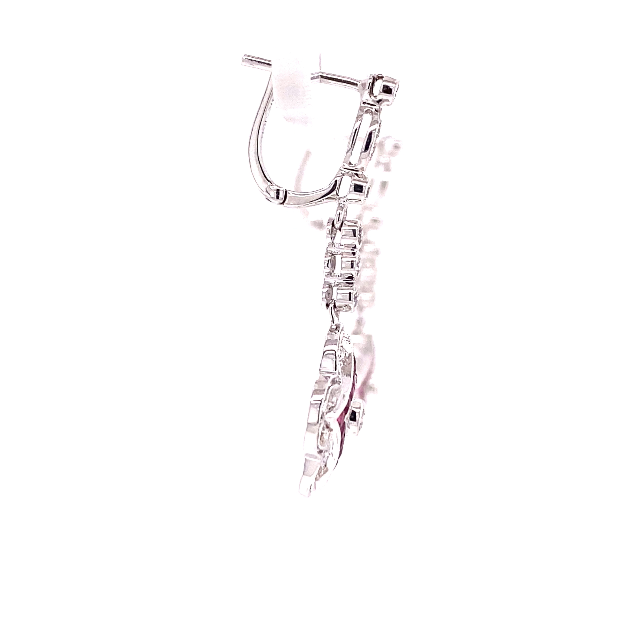 14KW Diamond And Ruby Dangle Fashion Earrings