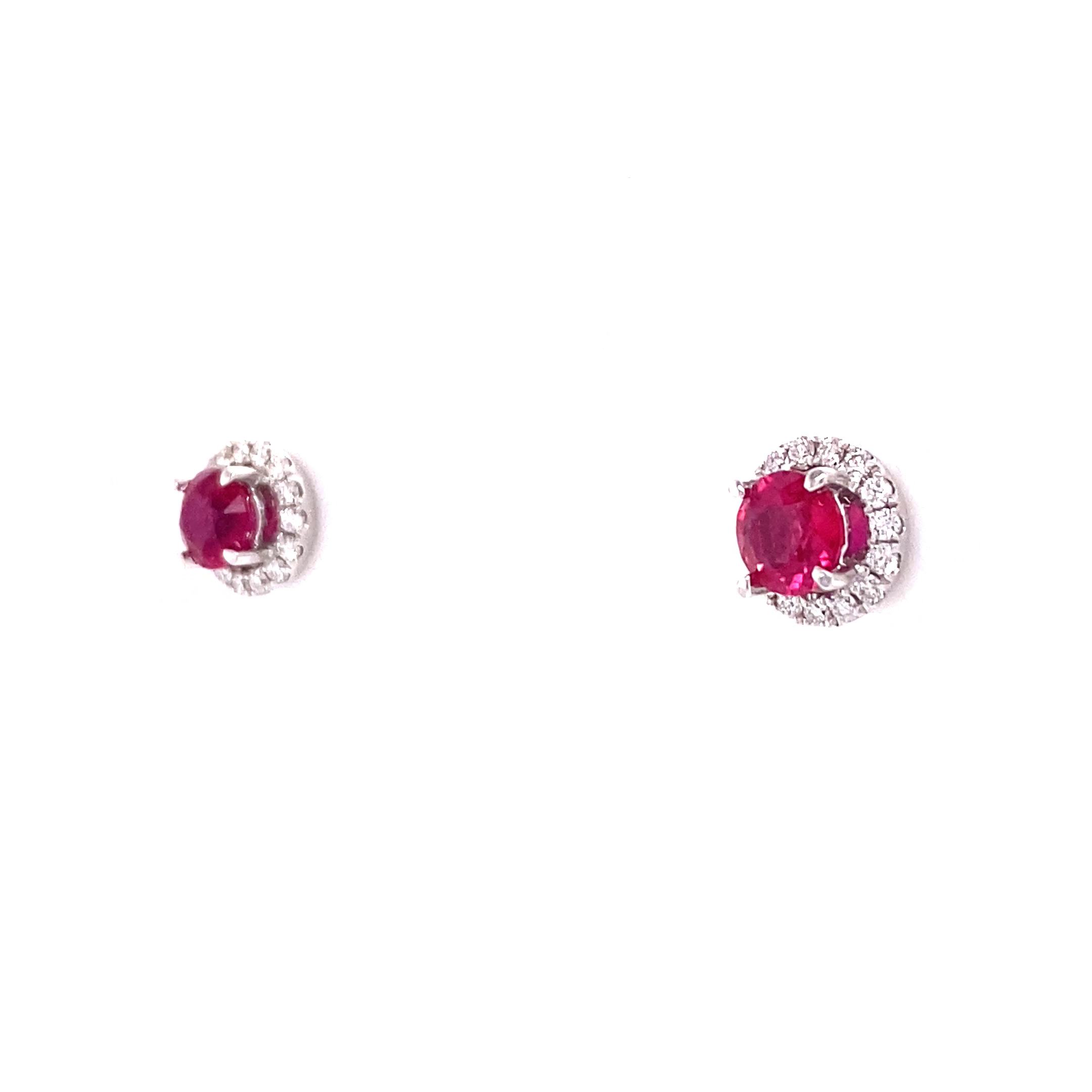 18KW Ruby And Diamond Halo Fashion Earrings