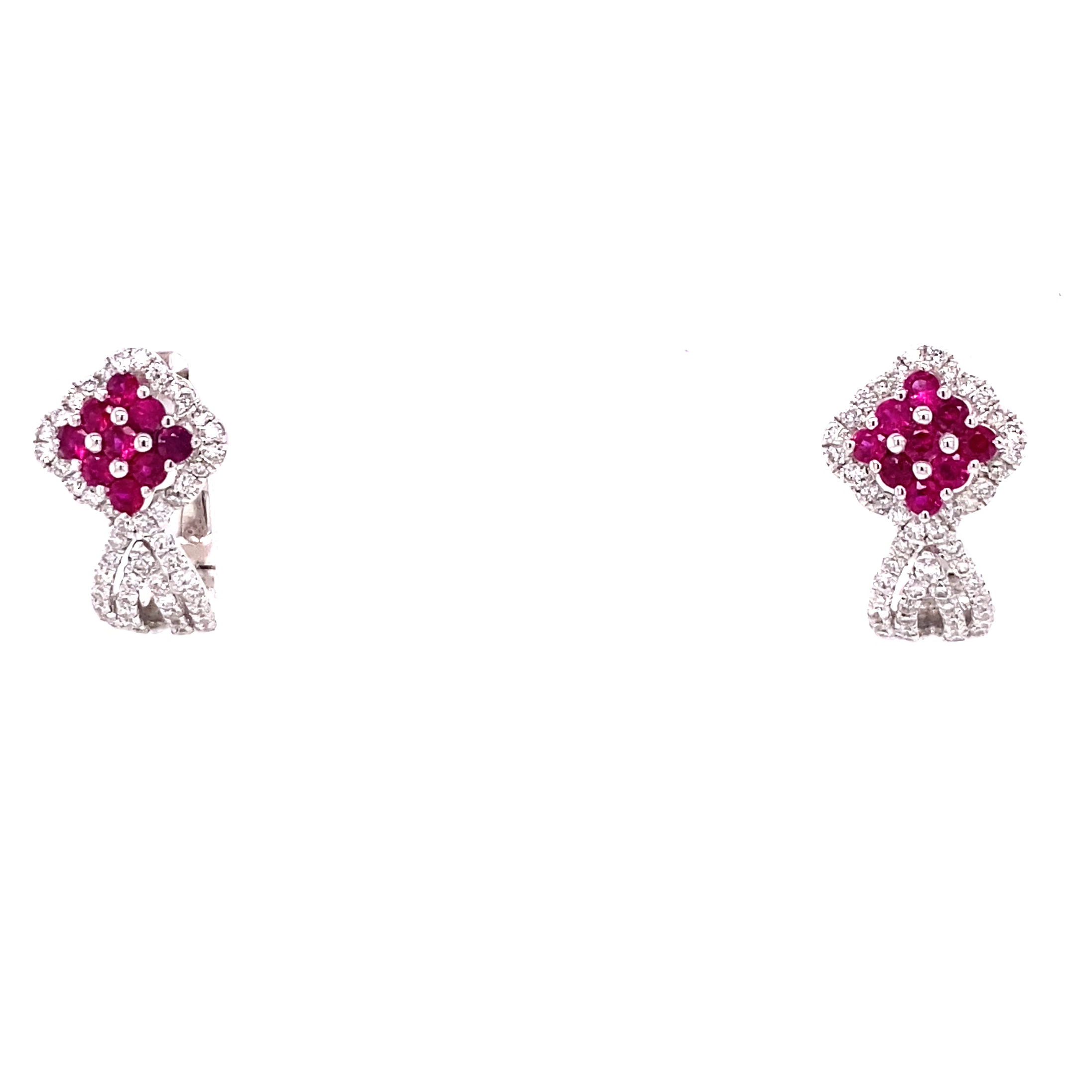 14KW Natural Ruby & Diamond Post Fashion Earrings