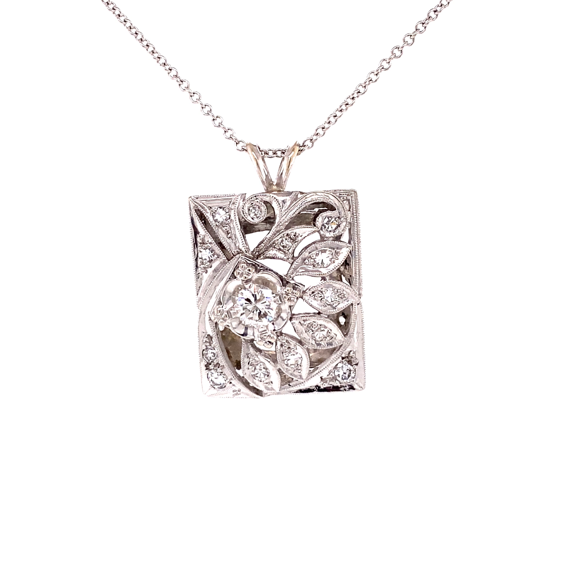 14KW Estate Hand Made & Hand Engraved Diamond Fashion Pendant