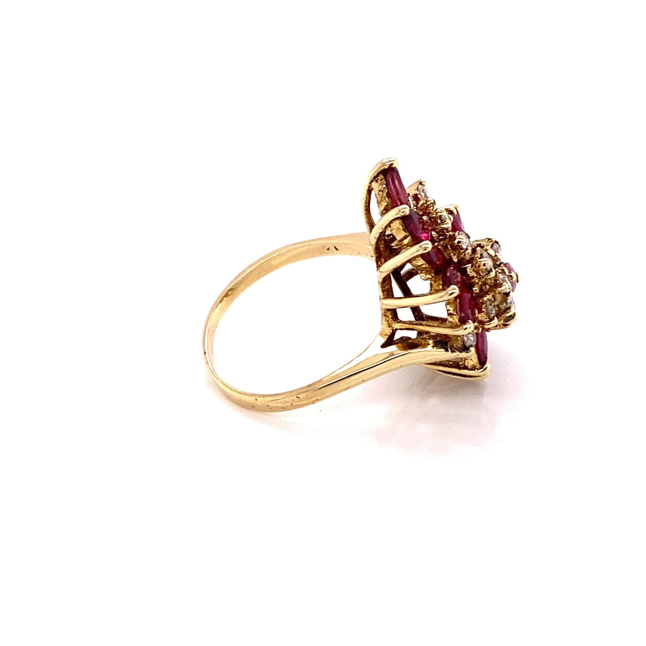 14KY Marquise Ruby & Round Diamond Fashion Ring