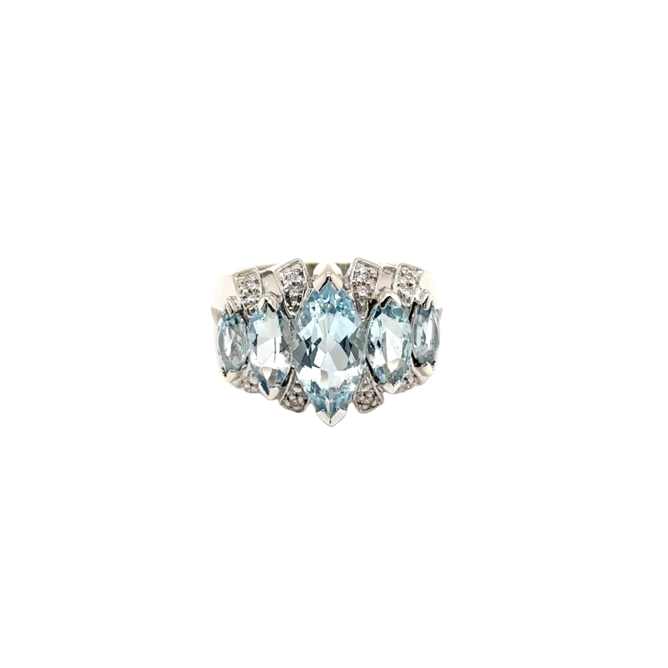 14KW Custom Marquise Aquamarine & Diamond Estate Ring