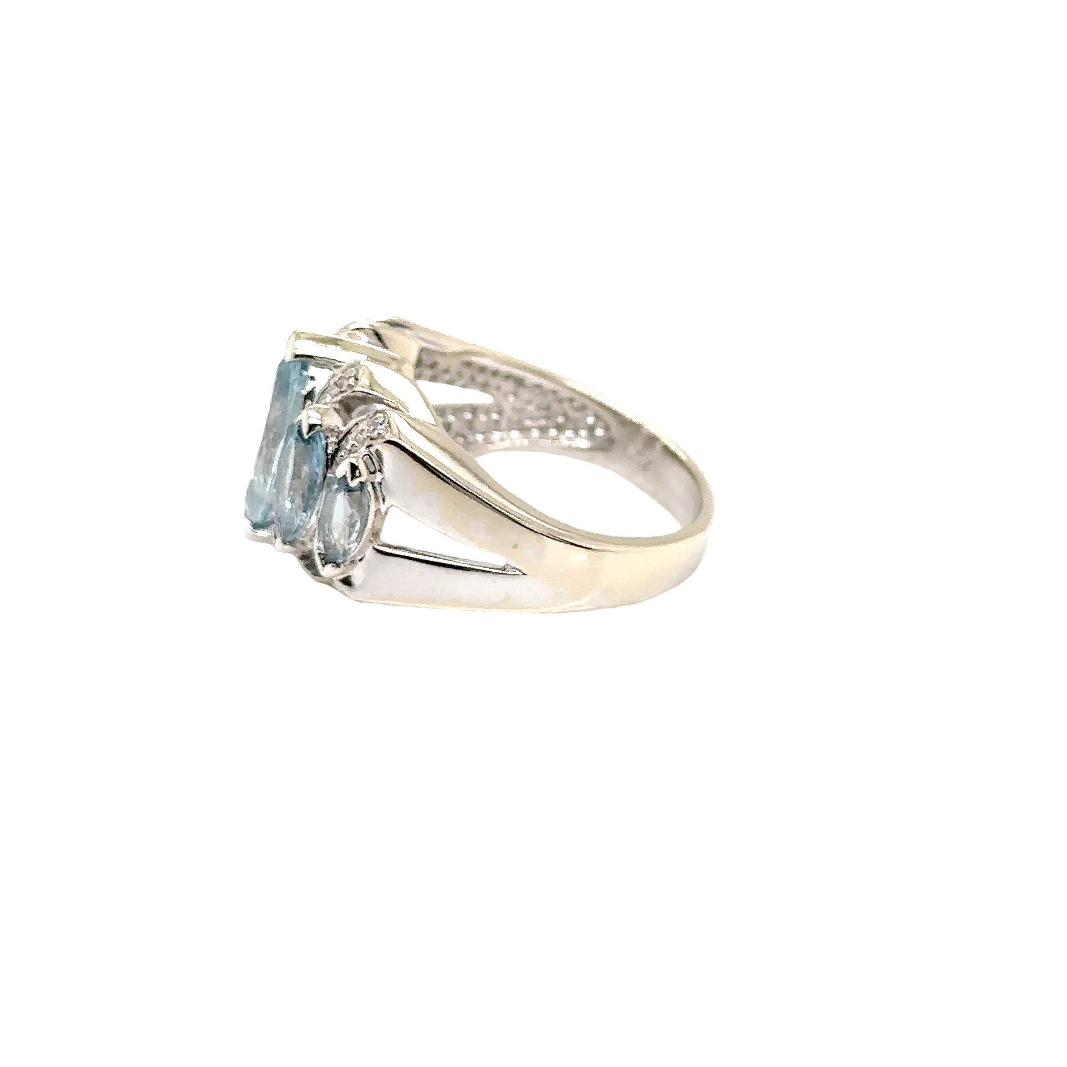 14KW Custom Marquise Aquamarine & Diamond Estate Ring